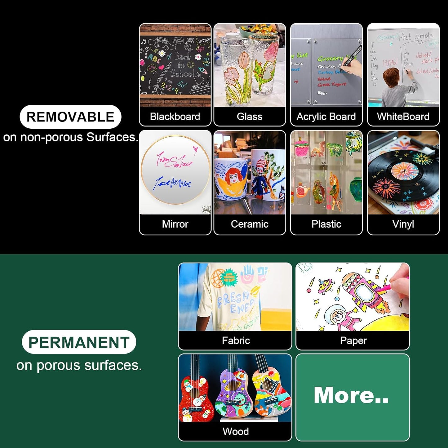 SILENART Chalk Markers for Blackboard, Window Marker for Car Erasable Liquid Chalk Pen for ChalkBoard Windows Glass Menu Board - Pack, Multicolor