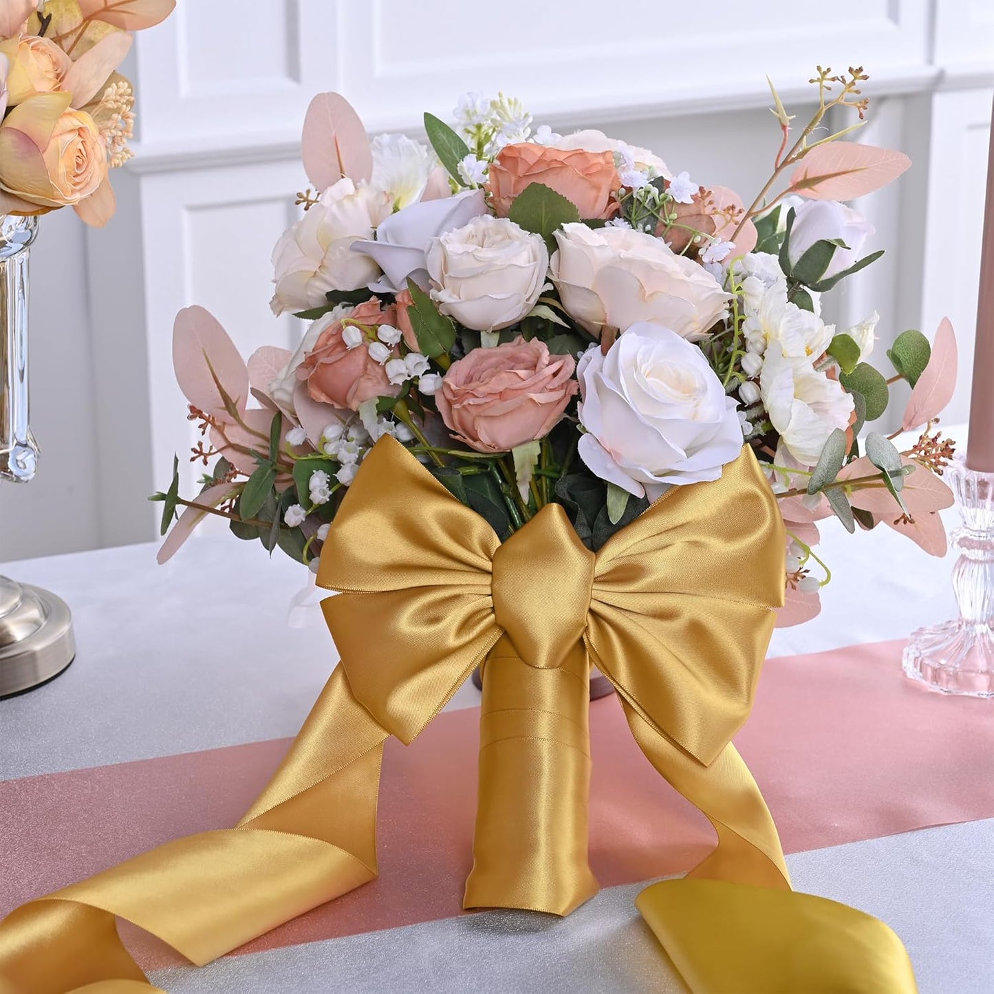 Old Gold Satin Ribbon 3 Inch X 15 Yards Solid Color Double Faced Ribbons Perfect for Crafts Wedding Decor Bow Making Arts Sewing and More