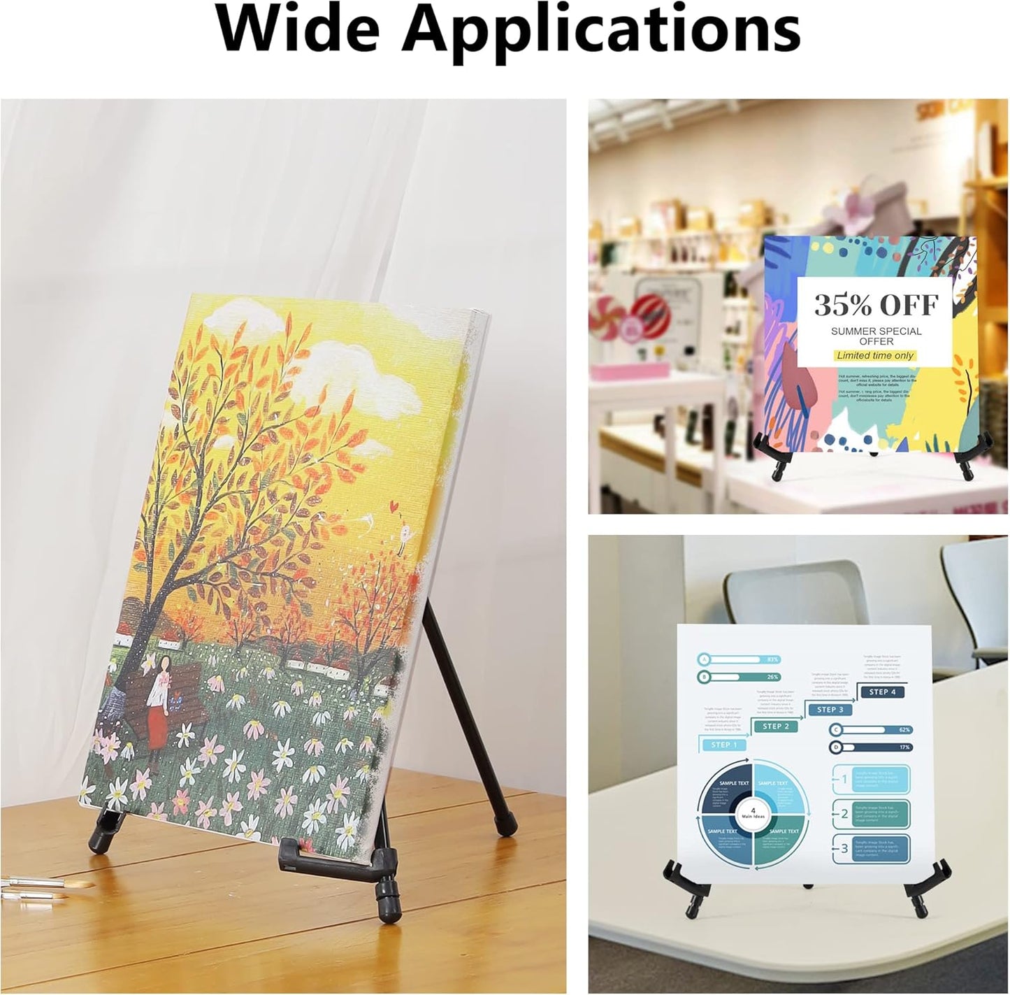 14" High Tabletop Instant Display Easel - Black Steel Small Tripod Easel Stand with Adjustable Holders for Pictures, Paintings, Posters and Store Signs(6 Pack)