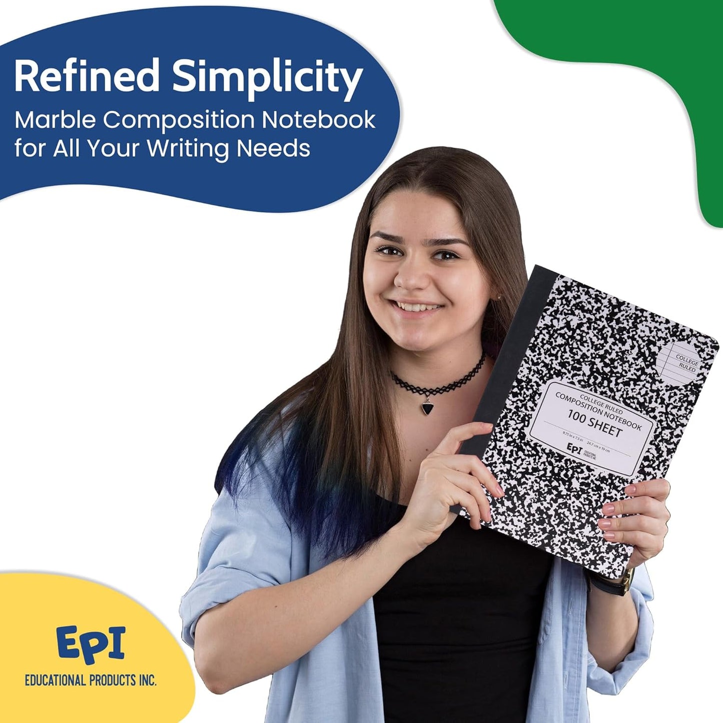 EPI Marble Hardcover College Ruled Composition Notebook | 200 Pages (100 Sheets), 9.75 x 7.5 in, Sturdy Sewn Binding | School, Office, Journaling, Notes - 12 Pack