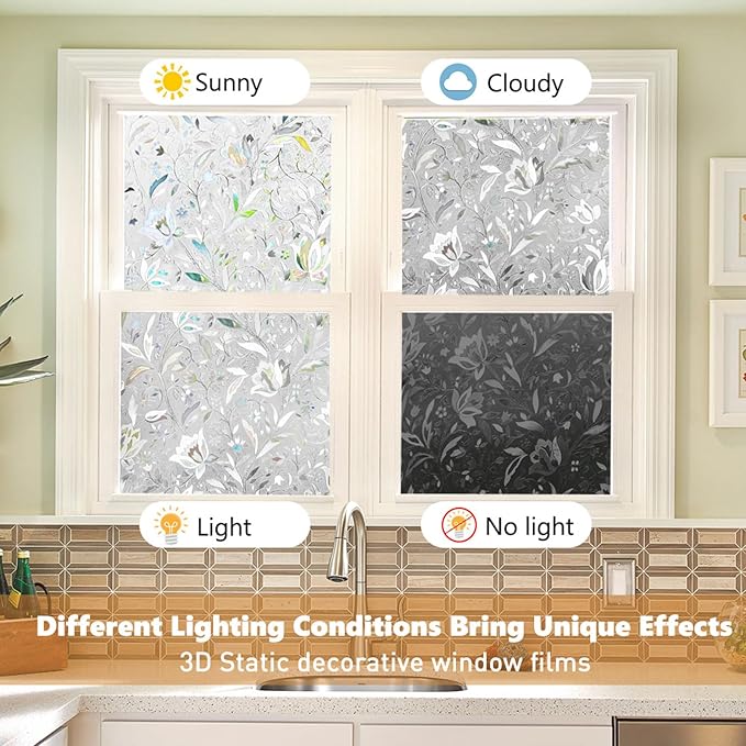 Kromapolis Window Film, Window Privacy Film, Window Vinyl Glass Covering, Stained Glass Decorative Film, Window Film Privacy Frosted Static Clings, Non-Adhesive, No-Glue (17.5X 118.1inch)