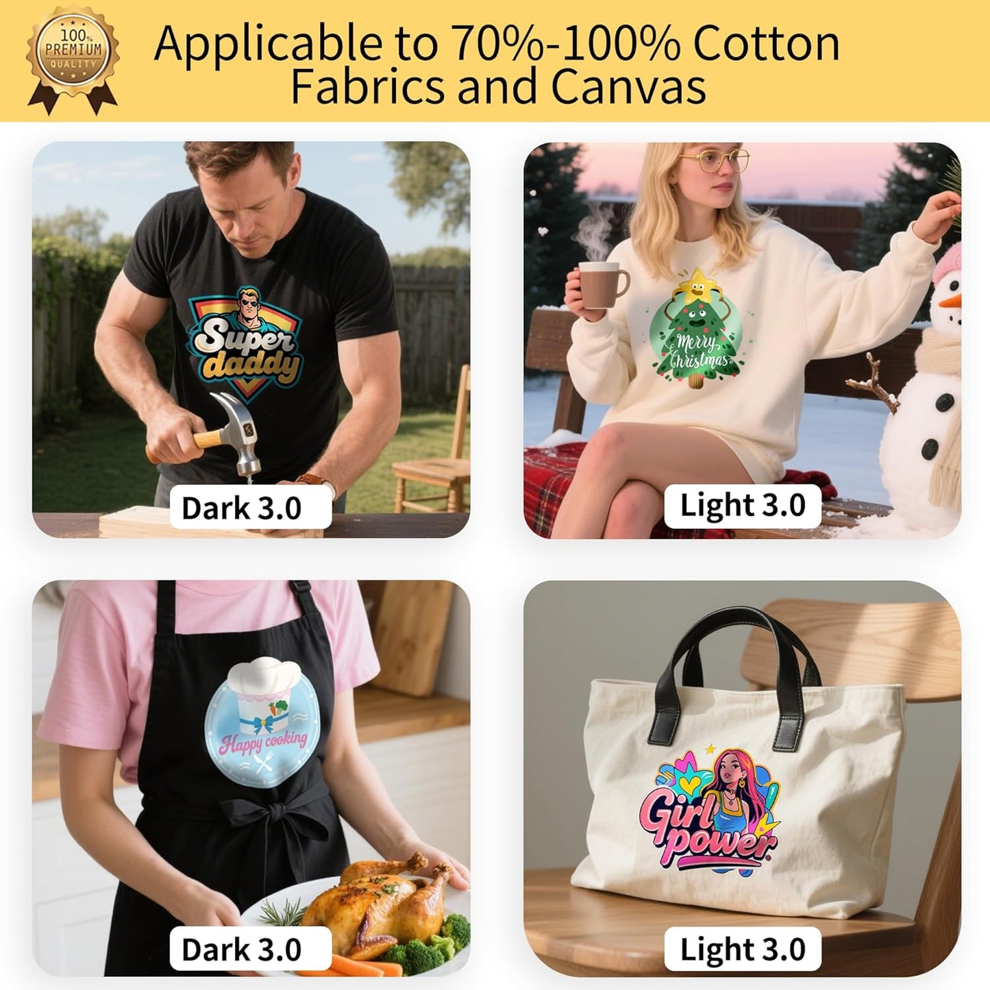 TransOurDream Iron on Heat Transfer Paper for Dark and Light T Shirts (10+10 Sheets, 8.5x11, Mix Pack) Printable HTV Heat Transfers Vinyl for Laserjet & Inkjet Printers (D3L3)