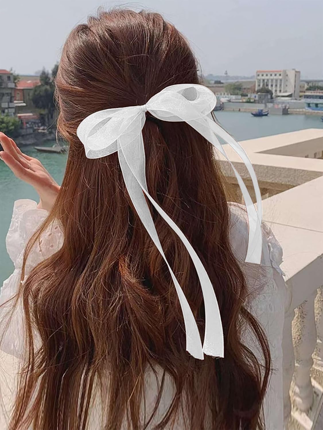 White Ribbon for Gifts Wrapping, 1 inch 50Yard Sheer Organza Ribbon, Gift Wrap Chiffon Fabric Ribbons for Flower Bouquet, Christmas, Mothers Day, Wedding, Crafts, Party Decoration