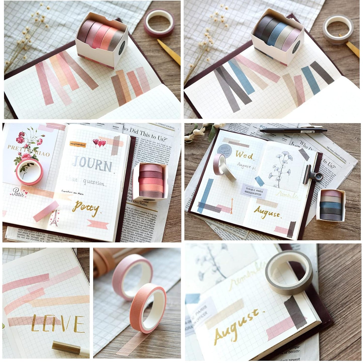 20 Rolls Washi Tape Set,10 mm x 5m Decorative Colored Masking Tapes for Scrapbooking, Bullet Journals, Junk Journal, Planners, DIY Crafts, Gift Wrapping