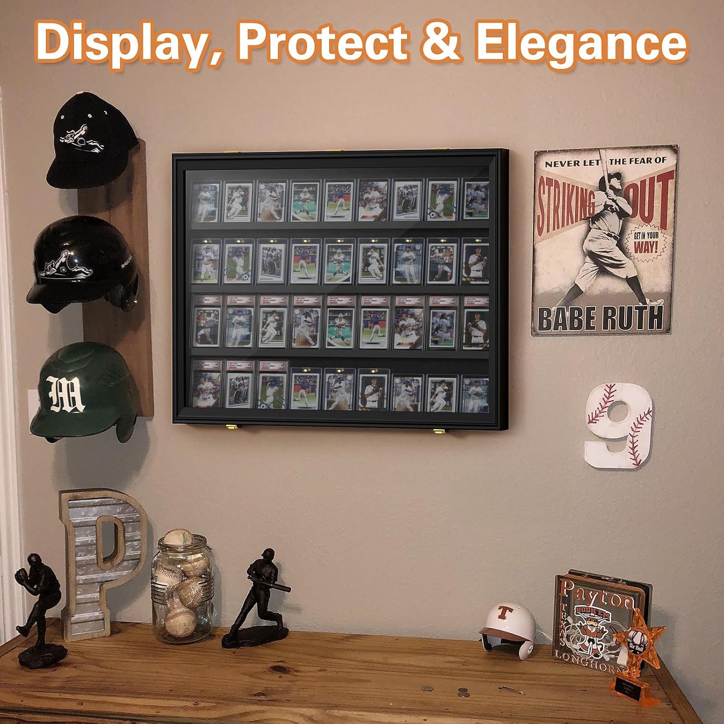 2 Pack Baseball Card Display Case, 36 Graded Card Display Frame Lockable, Trading Card Display with UV Protection Sports Card Display Case for Baseball Cards, Football Cards, Sports Cards