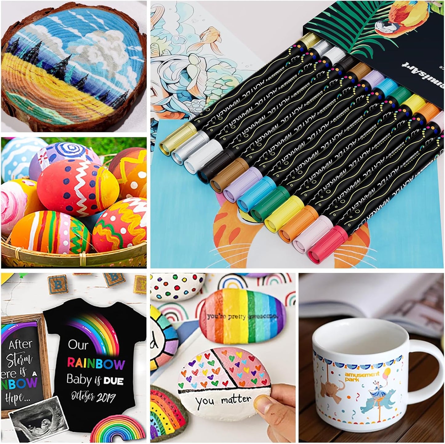 12 Colors Acrylic Paint Pens, Acrylic Paint Markers Dual Tip, with Dot Tip and Fine Tip, Acrylic Markers for Rock Painting, Wood, Canvas, Fabric, Paper, DIY Crafts Making Art Supplies (12)