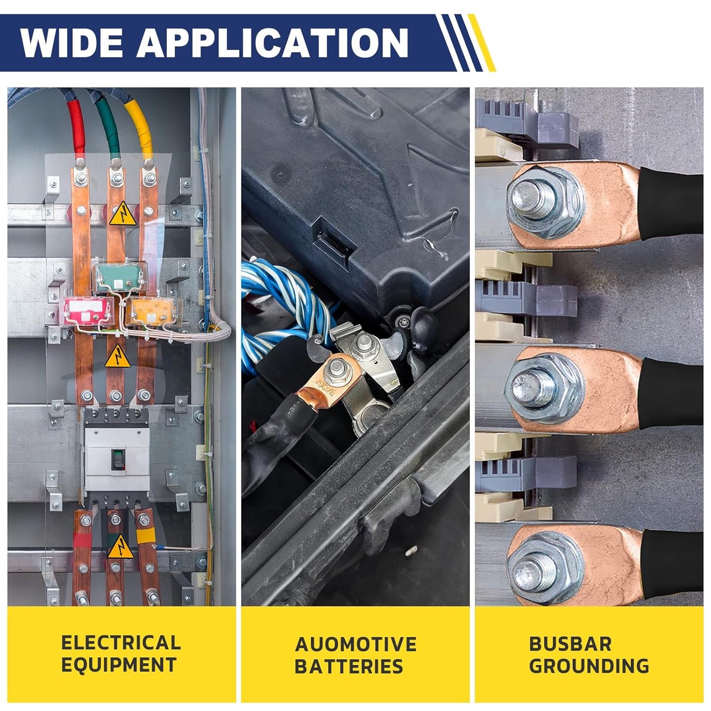 haisstronica 10pcs 1/0 AWG - 5/16"(M8) Battery Cable Lugs, Heavy Duty Copper Wire Lugs with 10pcs 3:1 Adhesive Heat Shrink Tubing, 0Gauge Wire Connectors Battery Terminal Connector, Battery Cable Ends