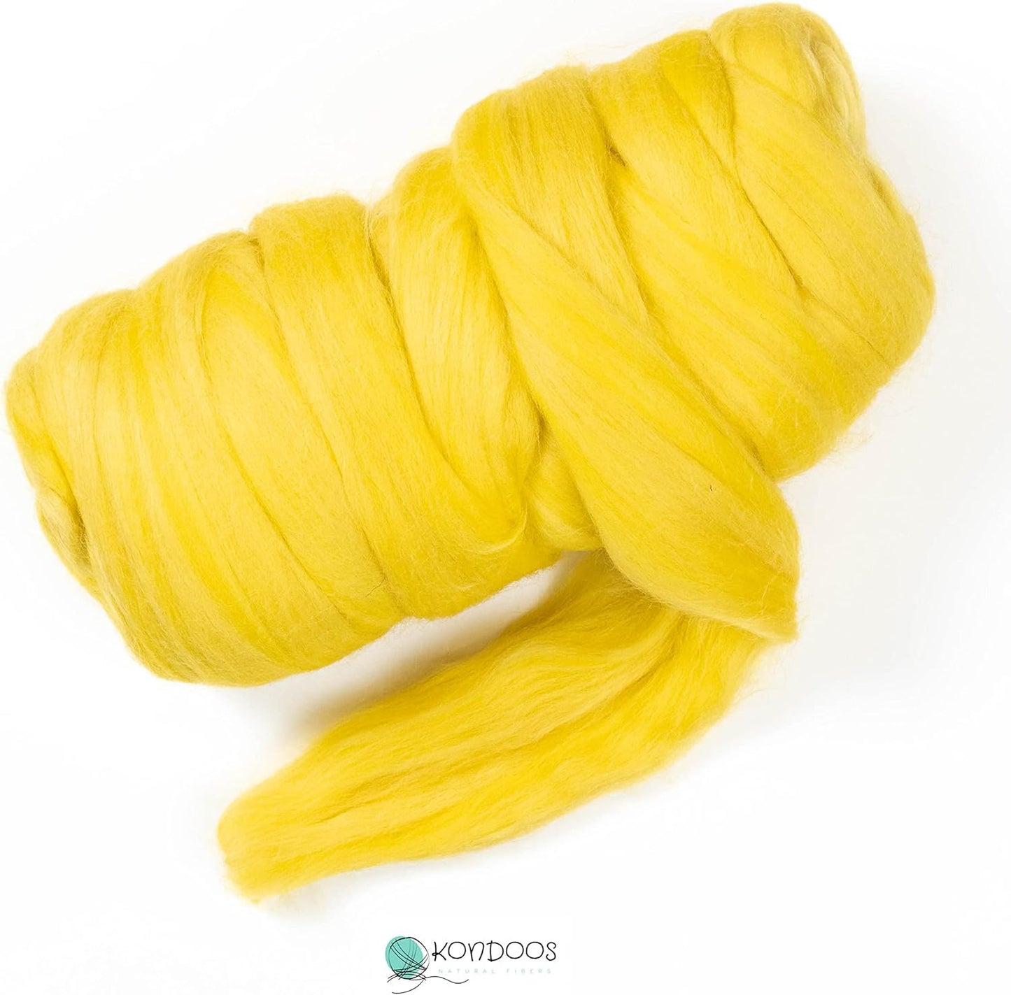 Kondoos Colored Natural Wool roving, 1 lb. Best Wool for Needle Felting, Wet Felting, handcrafts and Spinning. (Yellow Lemon, 1 lb)