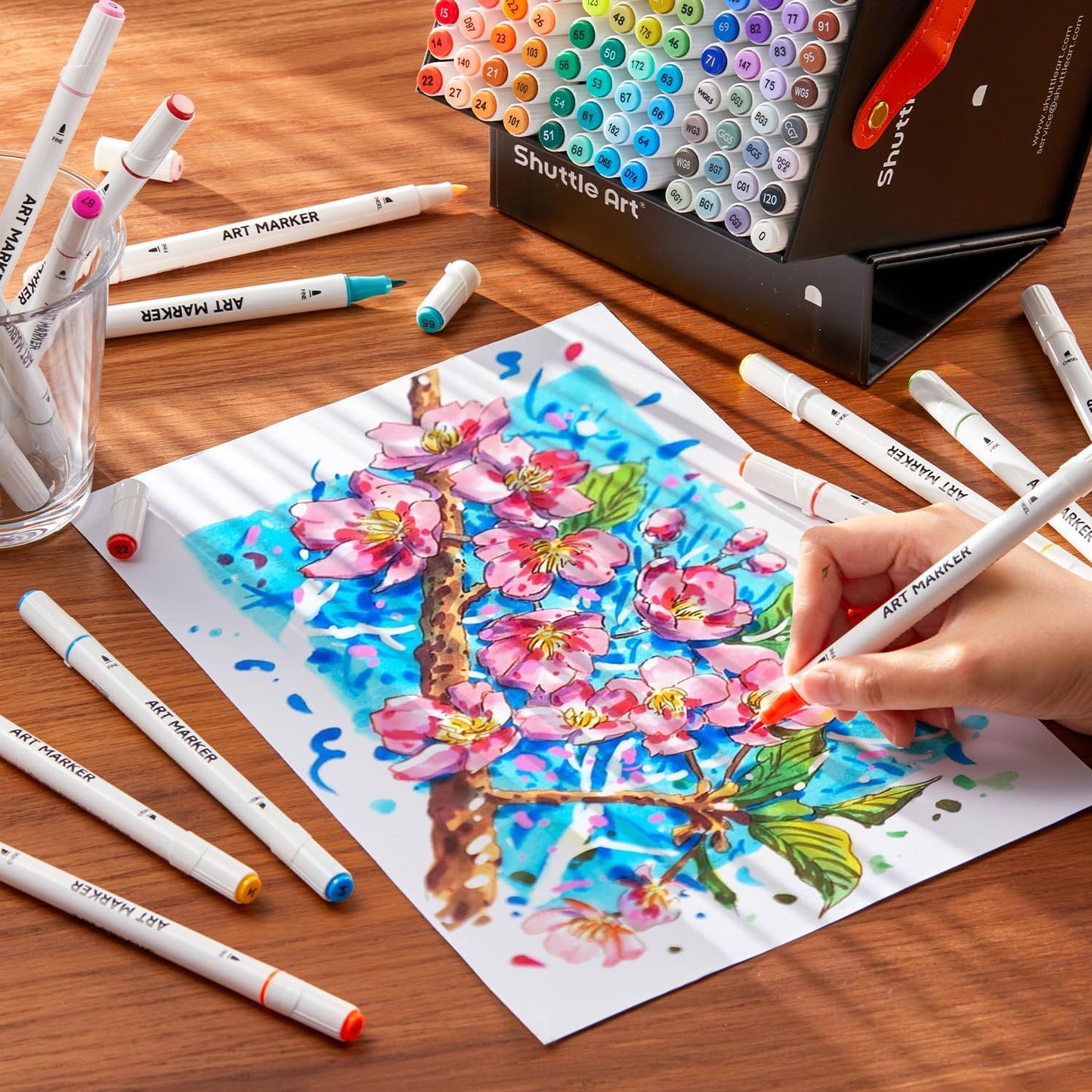 Shuttle Art 101 Colors Alcohol Markers, 100 Colors Dual Tip Art Marker Set Plus 1 Colorless Blender with Marker Case Perfect for Illustration Students Adult Coloring Sketching