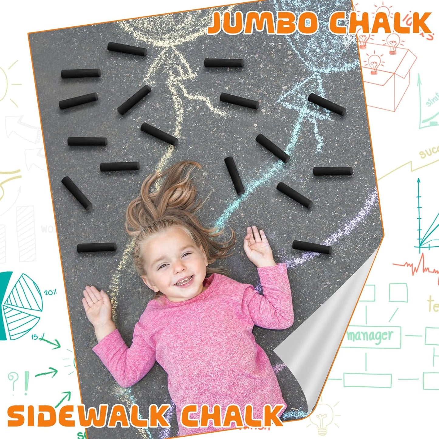 25 Pcs Sidewalk Chalks for Kids Non Toxic Jumbo Chalk for Party Gift Outdoor Art Classroom Play Painting (Black)