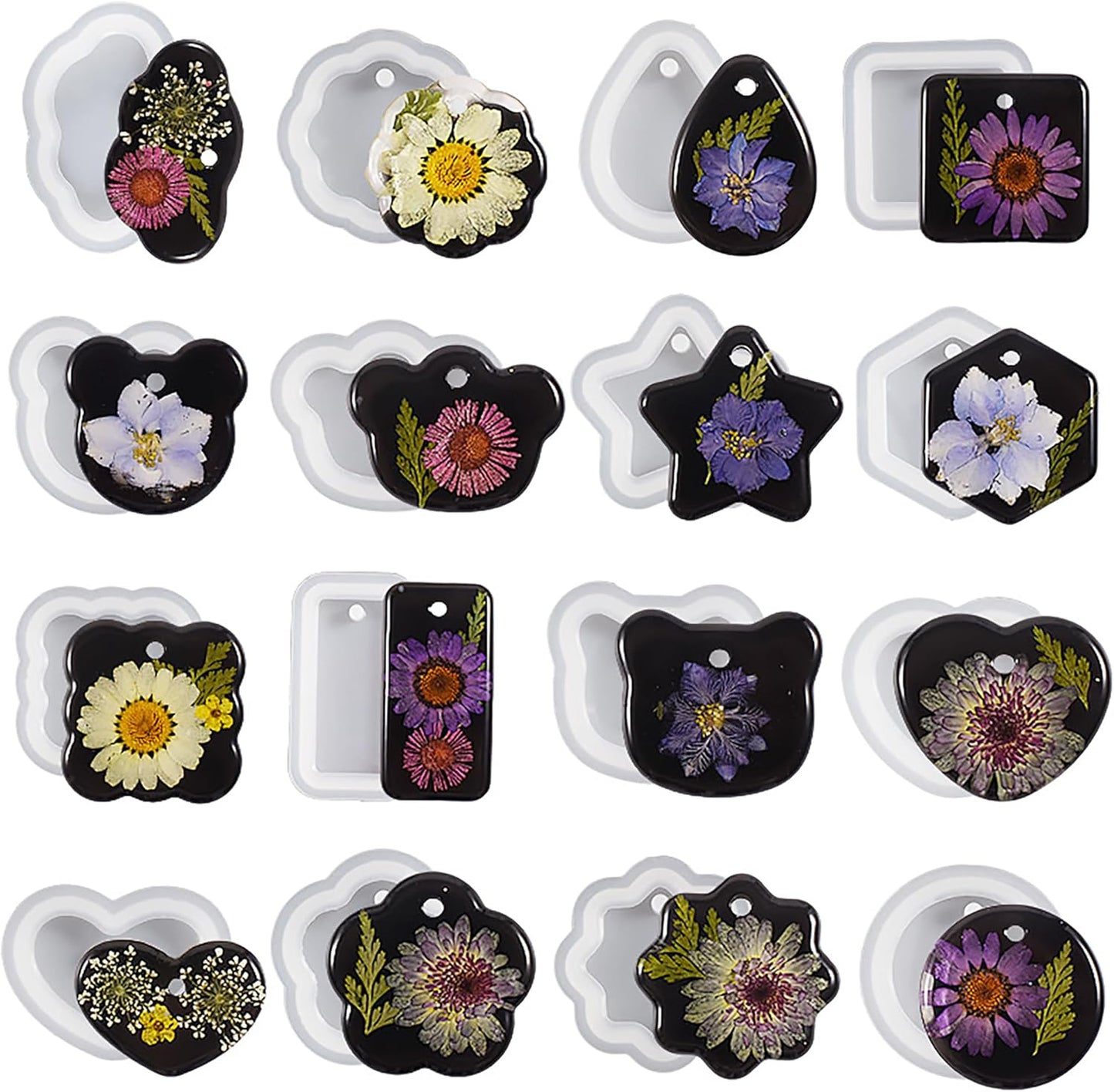 16 Pack Pendant Mold Earring Mold Rectangle Pendant - Resin Casting Silicone Molds for Home Decor & Candle Making Wave Spiral Mold