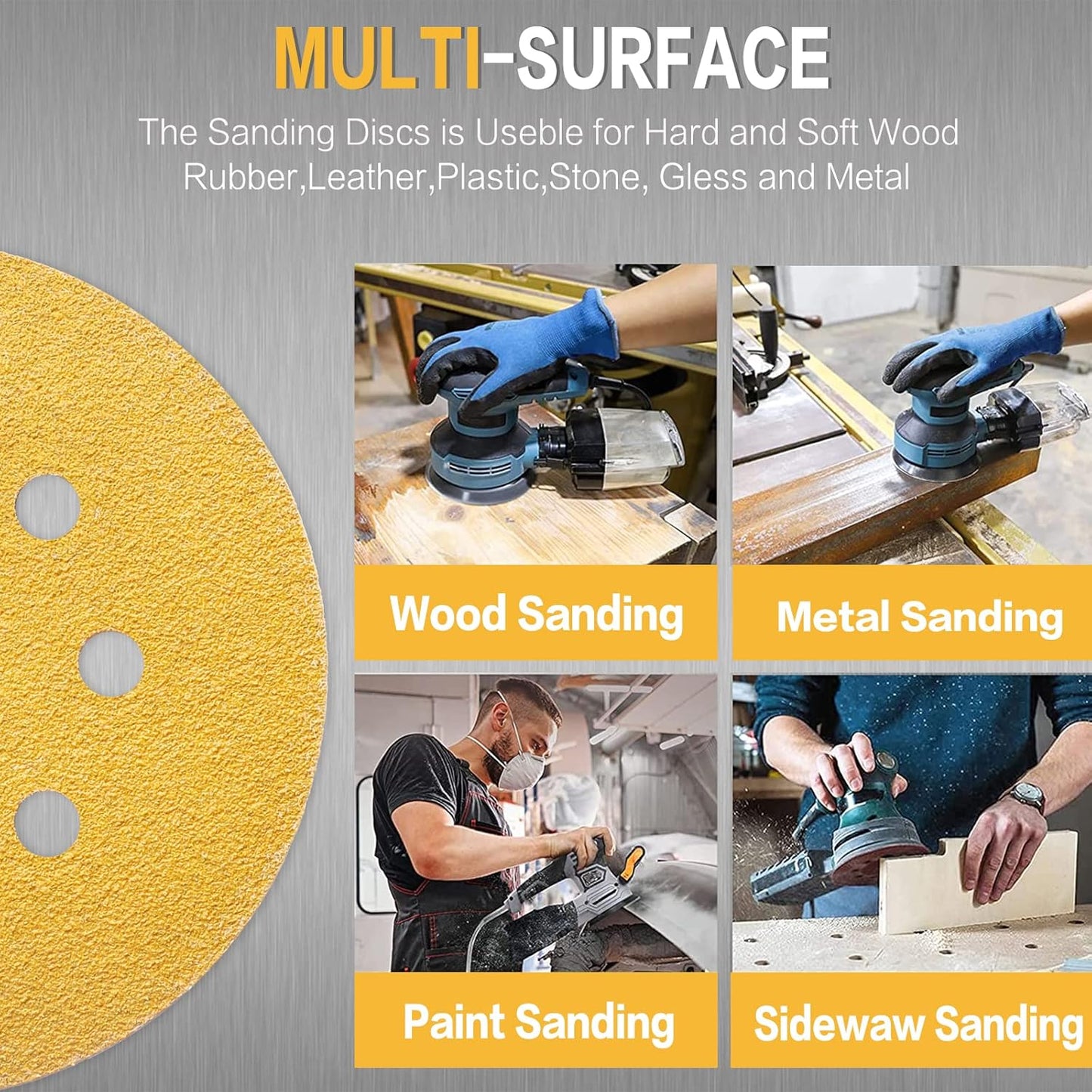 100PCS 5 Inch 8 Hole Sanding Discs 80 Grit,Gold Round Hook and Loop Sandpaper for Random Orbital Sander