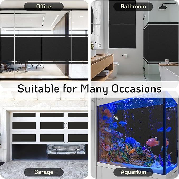 LUTE Blackout Window Film, Sun Light Blocking Frosted Privacy Cling for Glass, Darkening Window Tint for Day Sleep Black Out Shades, UV Blocking Static Cling Blackout Cover, 17.5" x 157.4"
