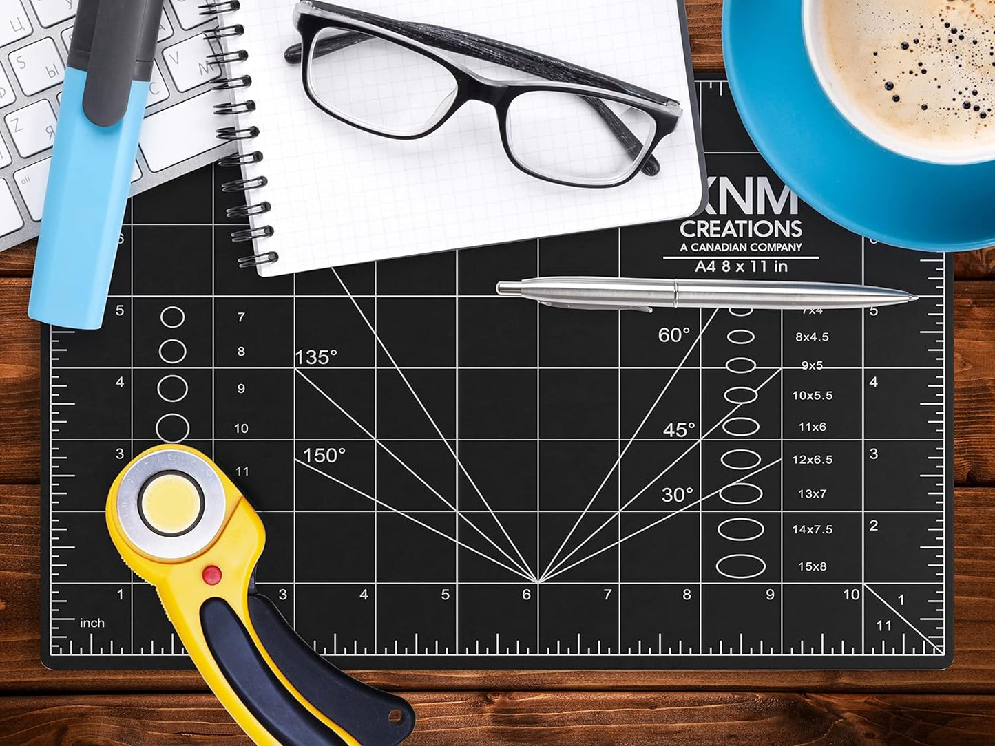 XNM Premium Self Healing Cutting Mat - 8 Inches by 11 inches - A4, 3 Layer Quality PVC Construction - Dual Sided, Imperial and Metric Grid Lines - Perfect for Cutting, Sewing, and Crafts