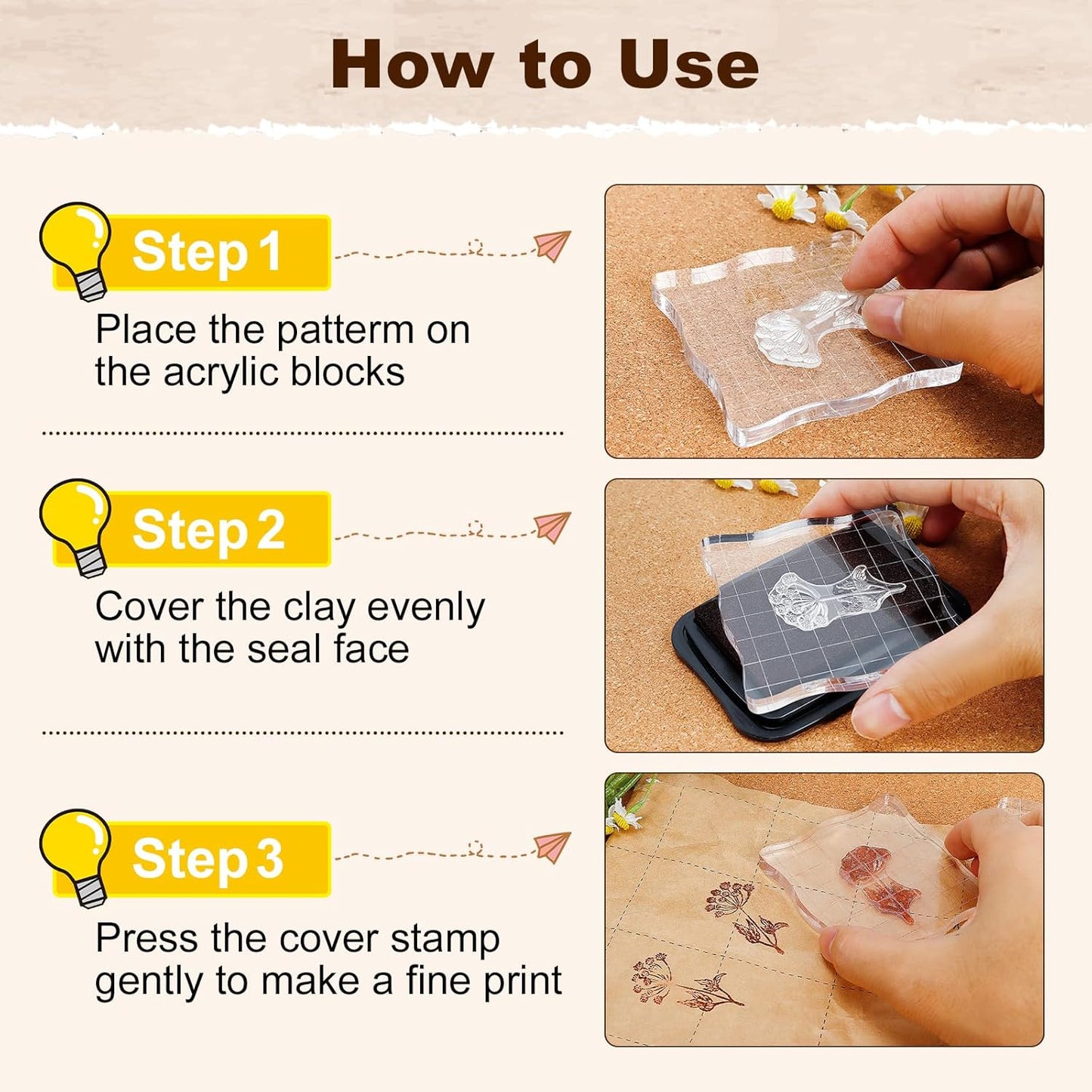 UCEC 7 Pieces Acrylic Stamp Block Assorted Sizes Clear Acrylic Mounting Blocks Set, Decorative Stamp Blocks with Grid Lines for Scrapbooking Crafts Making