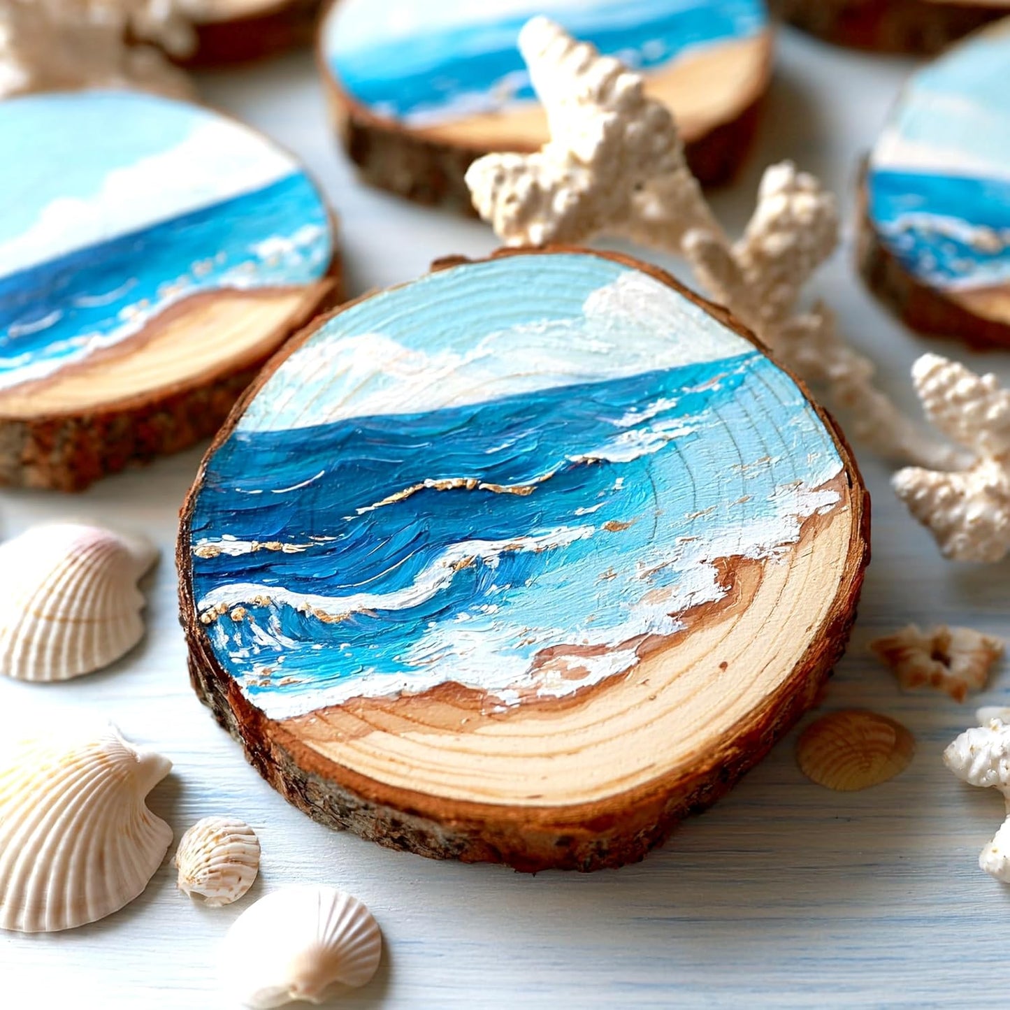 AUREUO Marine Acrylic Paint Set - 8 Ocean Blue Colors 0.71 Fl Oz / 21ml Tubes Aqua Tone Art Paints for Crafts Seascapes, Non-Toxic, Lightfast, High Pigment Artist Paints