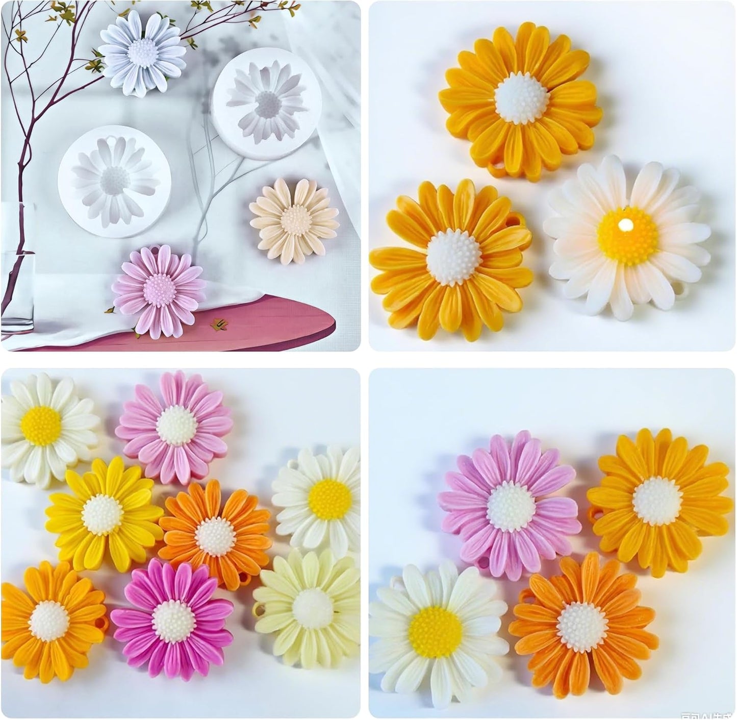 4 Pcs Daisy Flower Candle Molds, Silicone Molds for Candles Making, 3D Flower Shape Decorating Mold for Fondant Soap Chocolate Cake, DIY Wax Epoxy Resin Moulds for Clay Craft