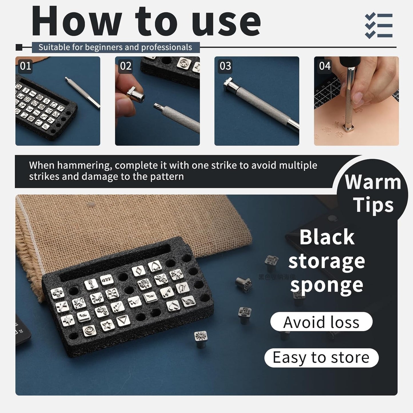 33 PCS Leather Stamping Tool Set, 32 PCS Leather Stamps Patterns + 1 Stamping Handle for Craft, Quality Craft Tool Stamp Set for DIY Beginners and Professionals