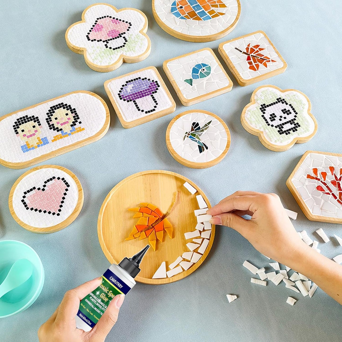 Mosaic Glue, 2 Pack 60ml Waterproof Adhesive for DIY Crafts – Non-Toxic, Clear Drying, No Drip, for Glass, Ceramic, Wood, Plastic, Indoor & Outdoor Use