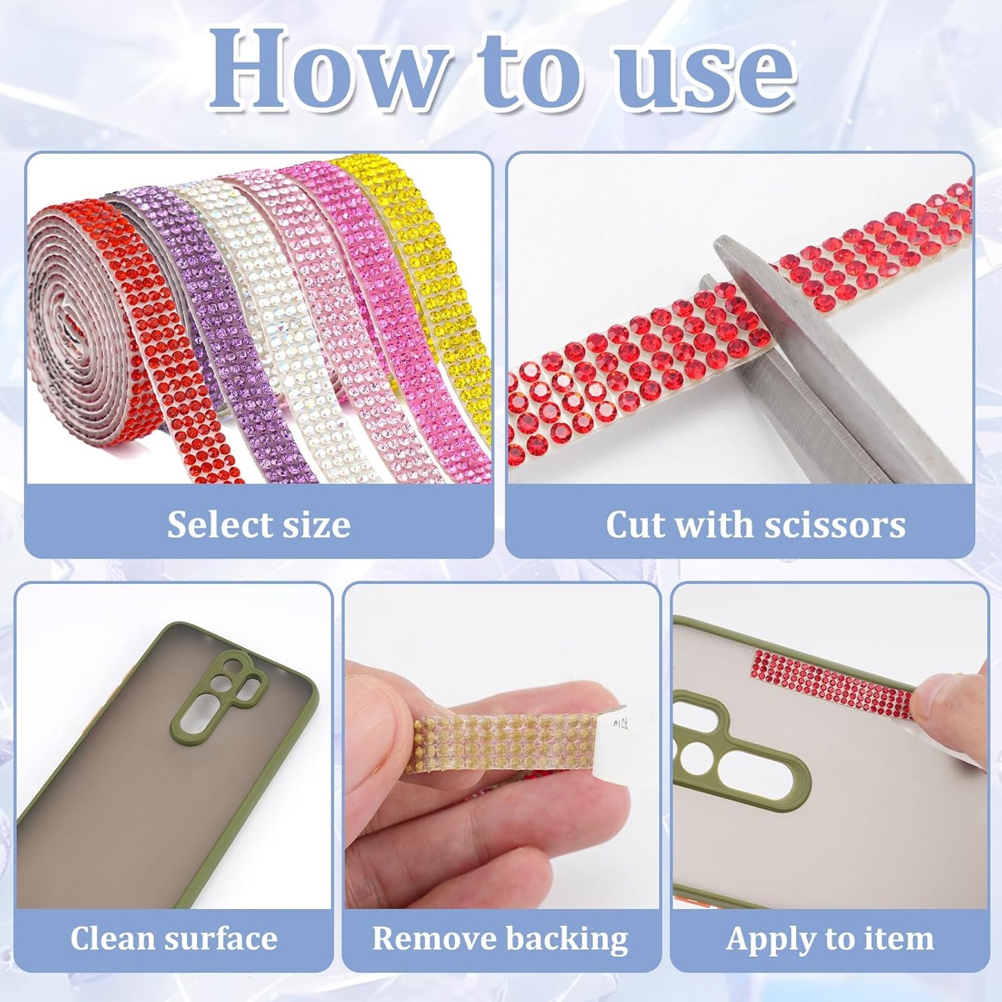 12 Rolls Rhinestone Ribbon Self Adhesive,Mixed Color Bedazzling Kit,0.35" X12 Yard Total Rhinestone Tape for Gift Wrapping Wedding Decor DIY Crafts(12 Colors)