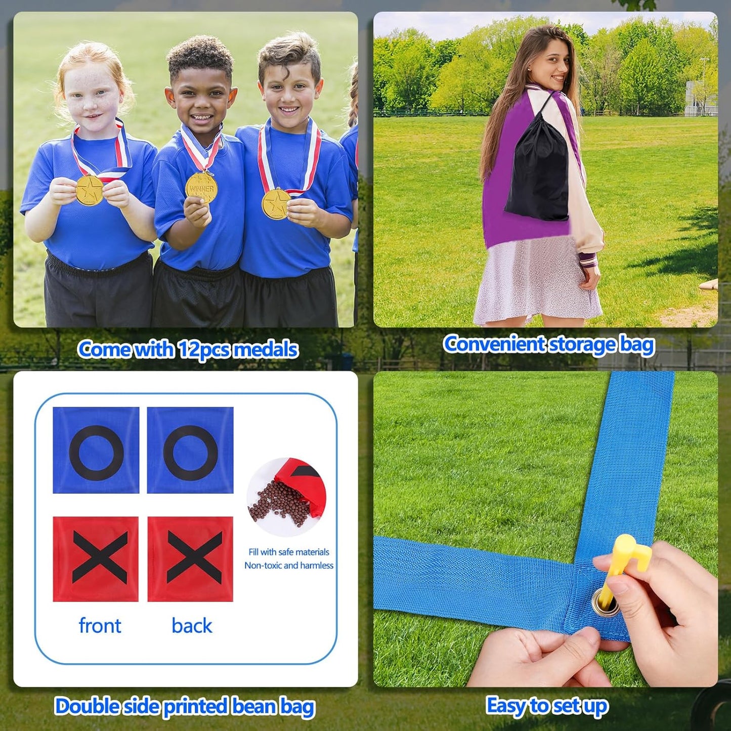 CWLAKON Outdoor Giant Tic Tac Toe Bean Bag Toss Games for Kids Adults Family, Large Outside Lawn Yard Backyard Carnival Field Day Game, Beach Picnic Camping Birthday Party Family Reunion Games