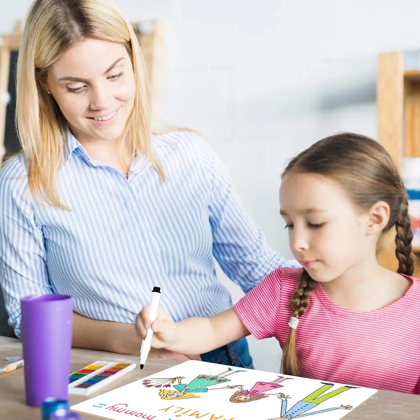 6pack Dry Erase Board 9"x12" with Lines and Blank Surface Learning,Math,Writing - Student,Teacher & Homeschool Supplies Mini Whiteboard Erasers Included Colors pens