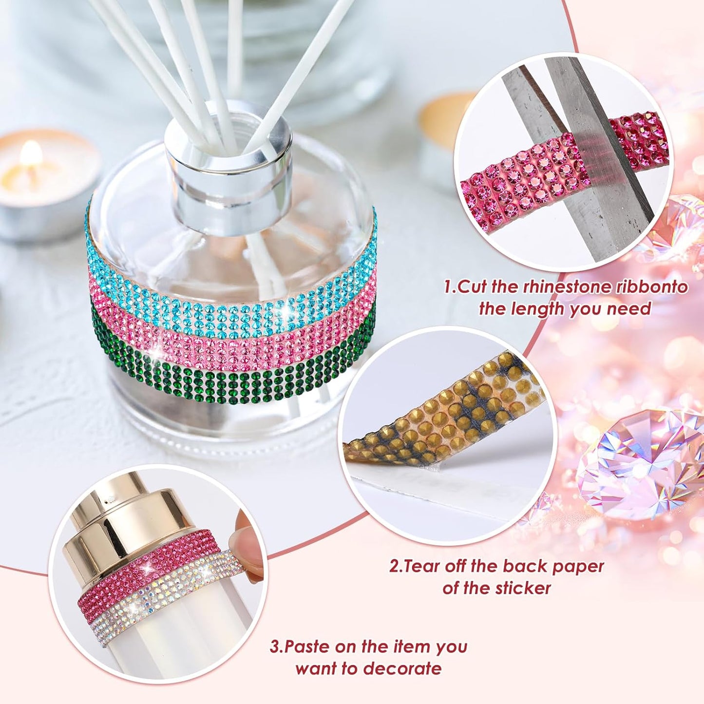 Rhinestone Ribbon Self Adhesive Crystal Rhinestones, 6-Rolls Bedazzling Strips, 6-Yard Rhinestone Strips for DIY Craft, Rhinestones Tape Self Adhesive