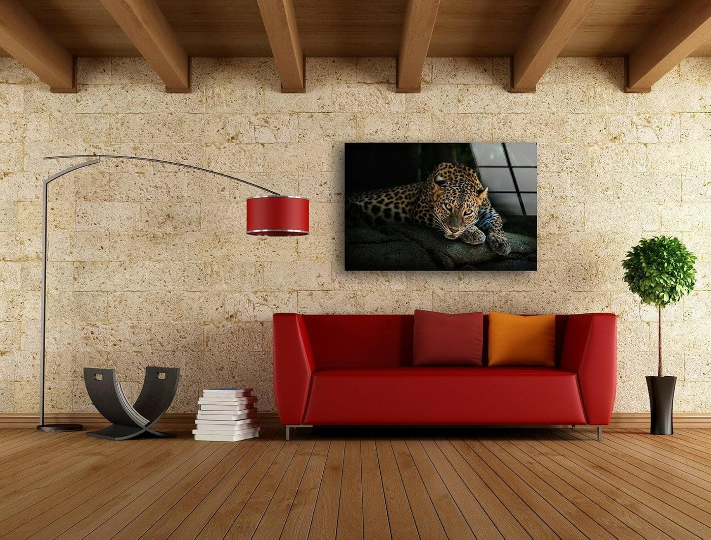 My Photostation.com 30Wx24H'' Fierce Leopard Glass Wall ArtTempered Glass Printing Wall Decor Large Wall Art Wall Hangings