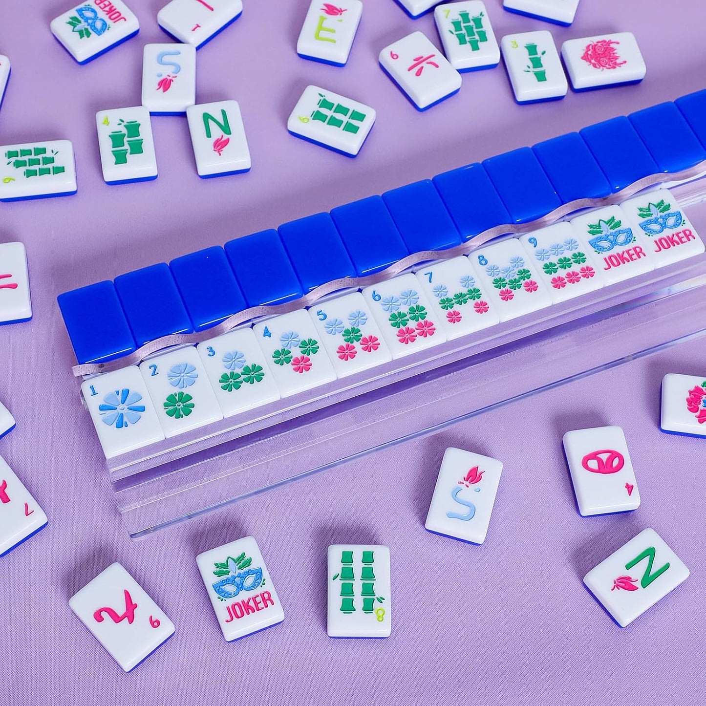 American Mahjong Tile Set(Blue) with Carrying Bag and Accessories, 160 Acrylic Engraved Mahjong Tiles