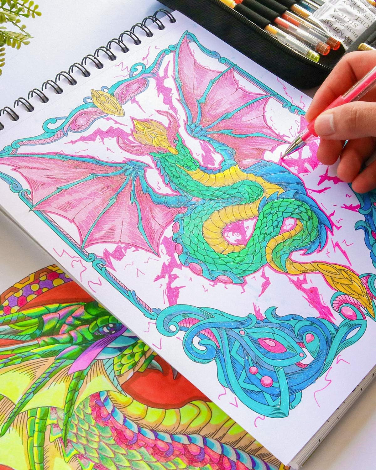 ColorIt Colorful Dragons Adult Coloring Book, Volume I - 50 Single-Sided Designs, Thick Smooth Paper, Lay Flat Hardback Covers, Spiral Bound, Dragon Coloring Pages