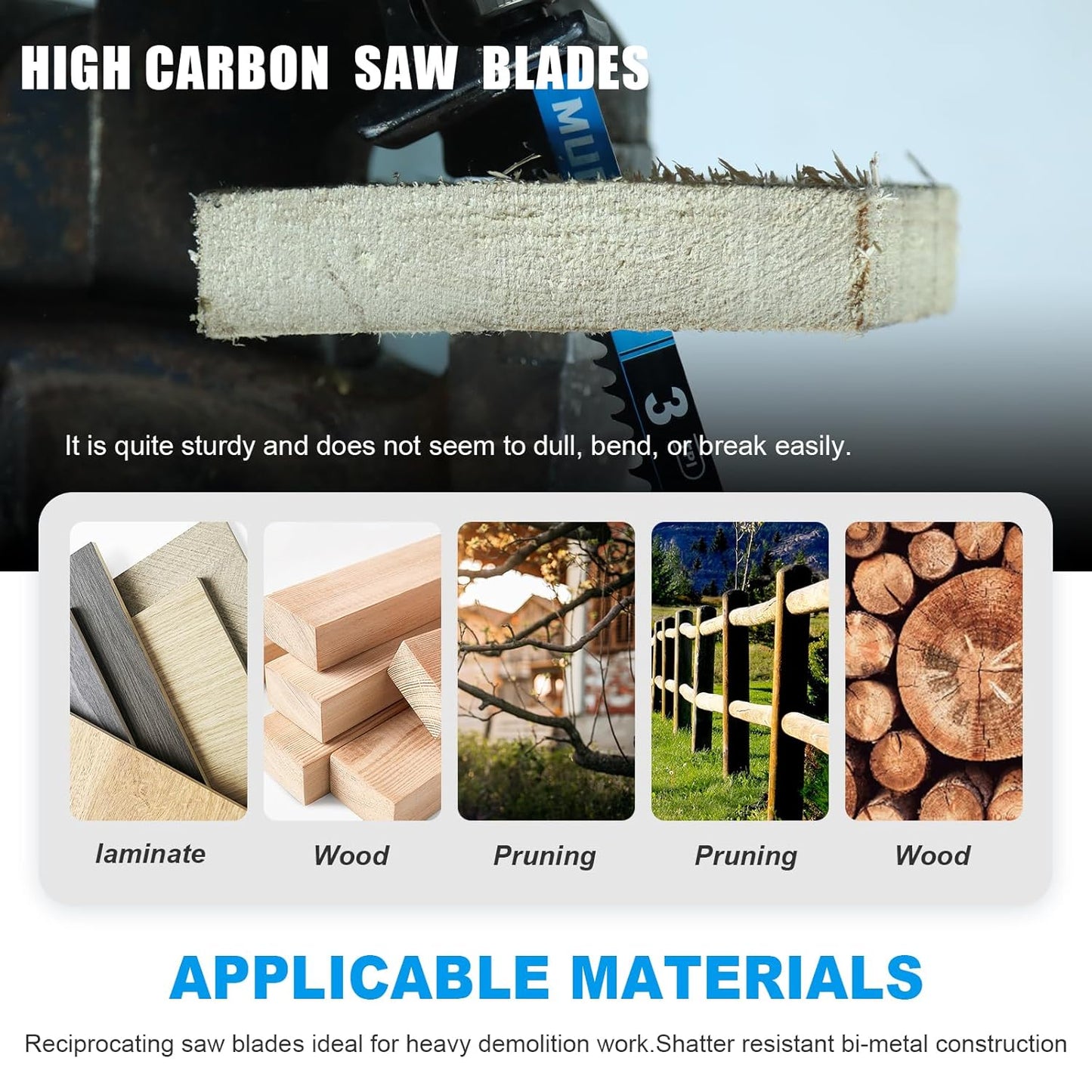 5 Pack 9 inch Reciprocating Saw Blades Set,3 TPI High Carbon Saw Blades for Woodcutting ,Saw Blades with Organizer Case (5, 3T/9inch)