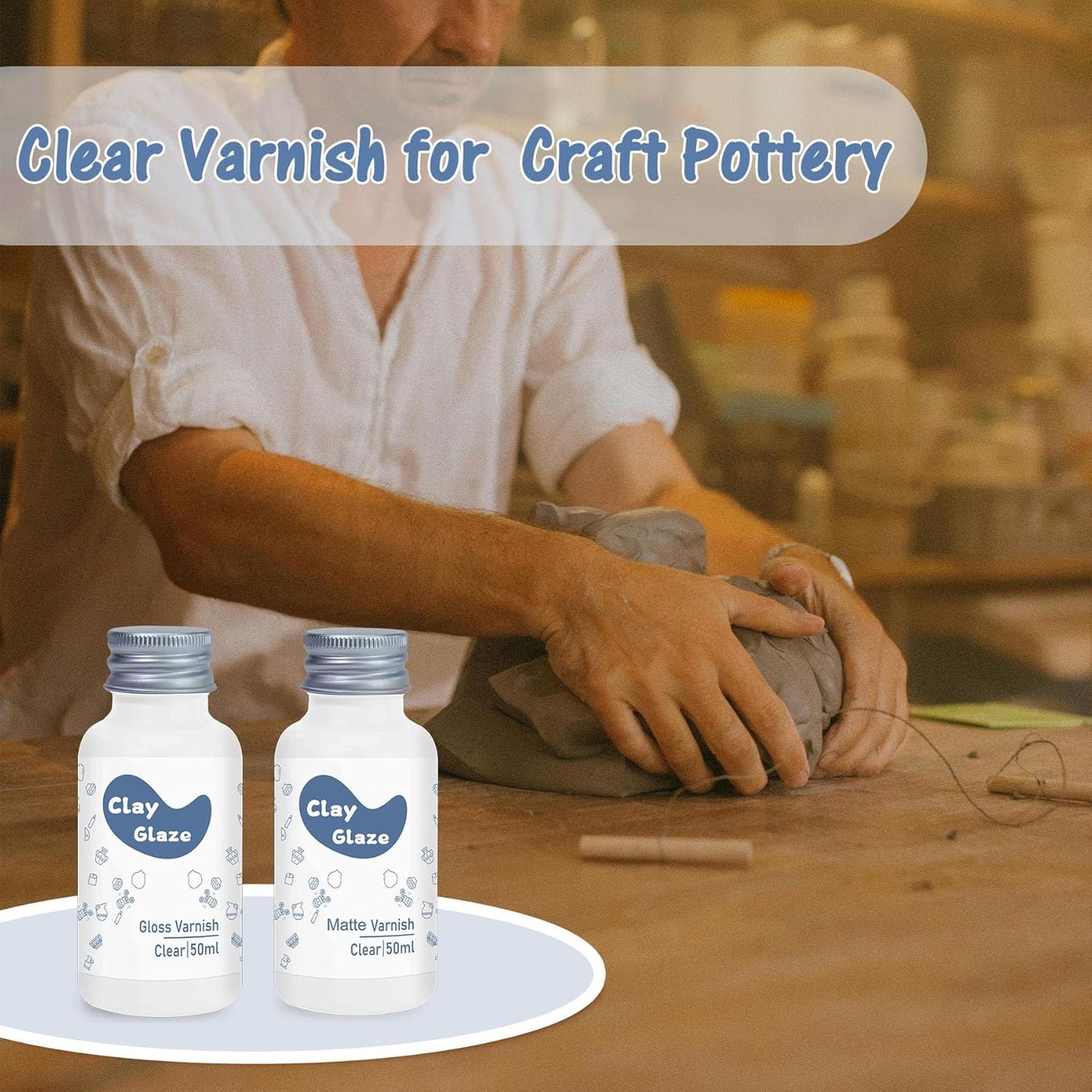 Air Dry Clay Glaze, Clay Varnish for Air Drying Clay, Clear Acrylic Varnish for Craft Pottery Waterproof & Gloss Finish
