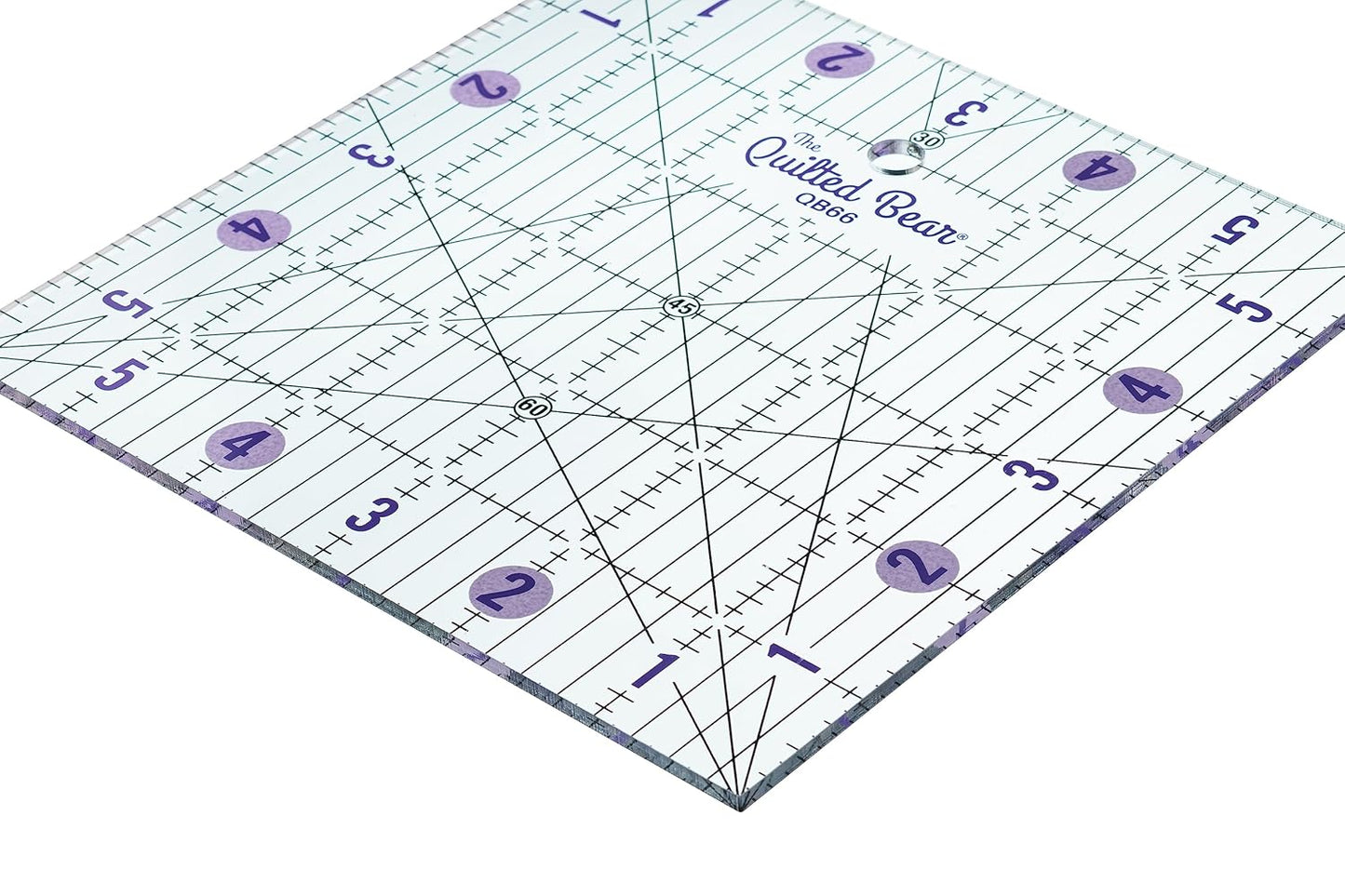 The Quilted Bear Quilting Rulers - Transparent Acrylic Non Slip Quilting, Patchwork & Sewing Ruler with Clear Black Lines & 30, 45 & 60 Degree Angles for Perfect Accuracy & Precision (6" x 6")