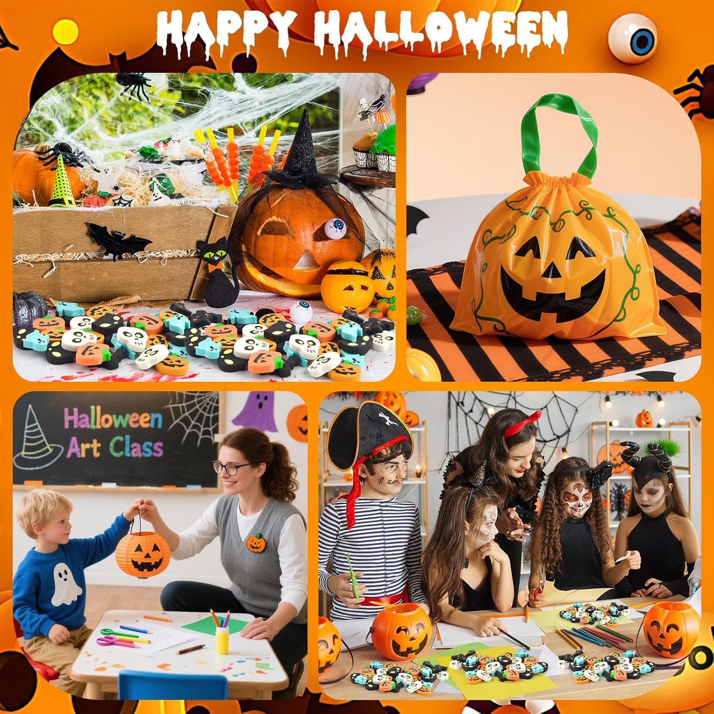 90 Pcs Halloween Mini Erasers for Kids, PLULON Goody Bag Fillers Pumpkin Black Cat Bat Skull Ghost Erasers Bulk Novelty Funny Halloween Classroom Trick or Treat Party Favors Gift