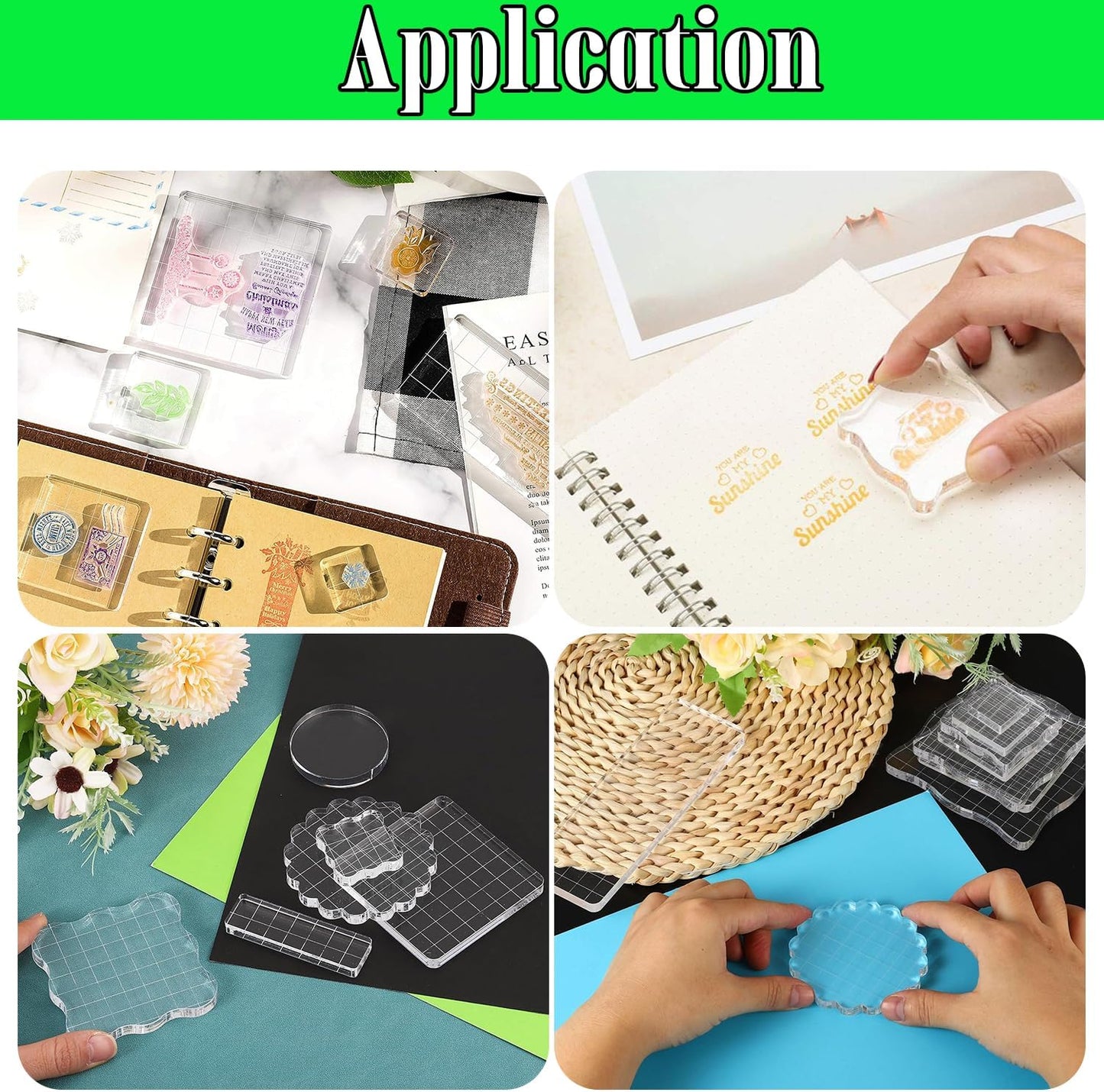 7Pcs Square-Shaped Clear Acrylic Stamp Blocks Set, Acrylic Stamping Blocks Tools Clear Stamps with Grid Lines for Photography Props Scrapbooking Crafts Card Making