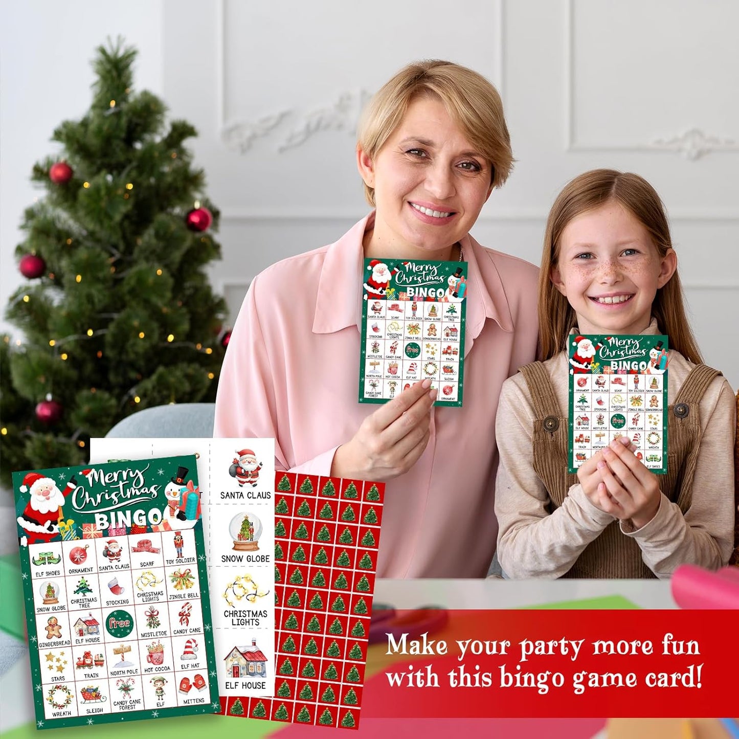 Christmas Bingo Game Cards, 24 Players Christmas Bingo Game for Teens Adults, Xmas Games Supplies for Family Outdoors Xmas Party Favors Supplies Decorations