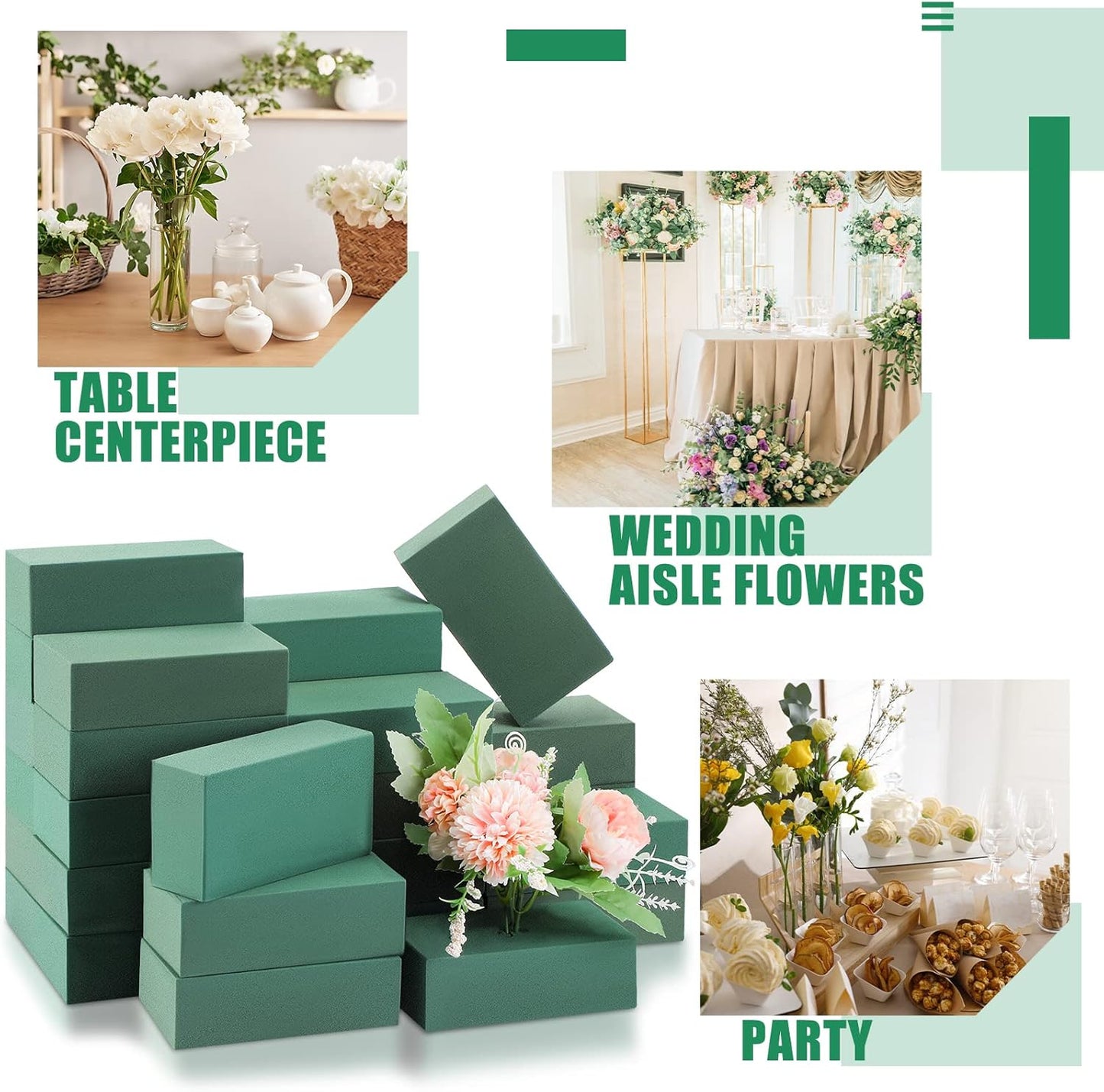 Marsui 30Pcs Floral Foam Blocks Dry and Wet Florist Foam Brick Flower Arrangements Supplies for Fresh and Artificial Flowers Craft Plant Filler Decoration, Green(3.2 x 5.5 x 1.8 Inch)