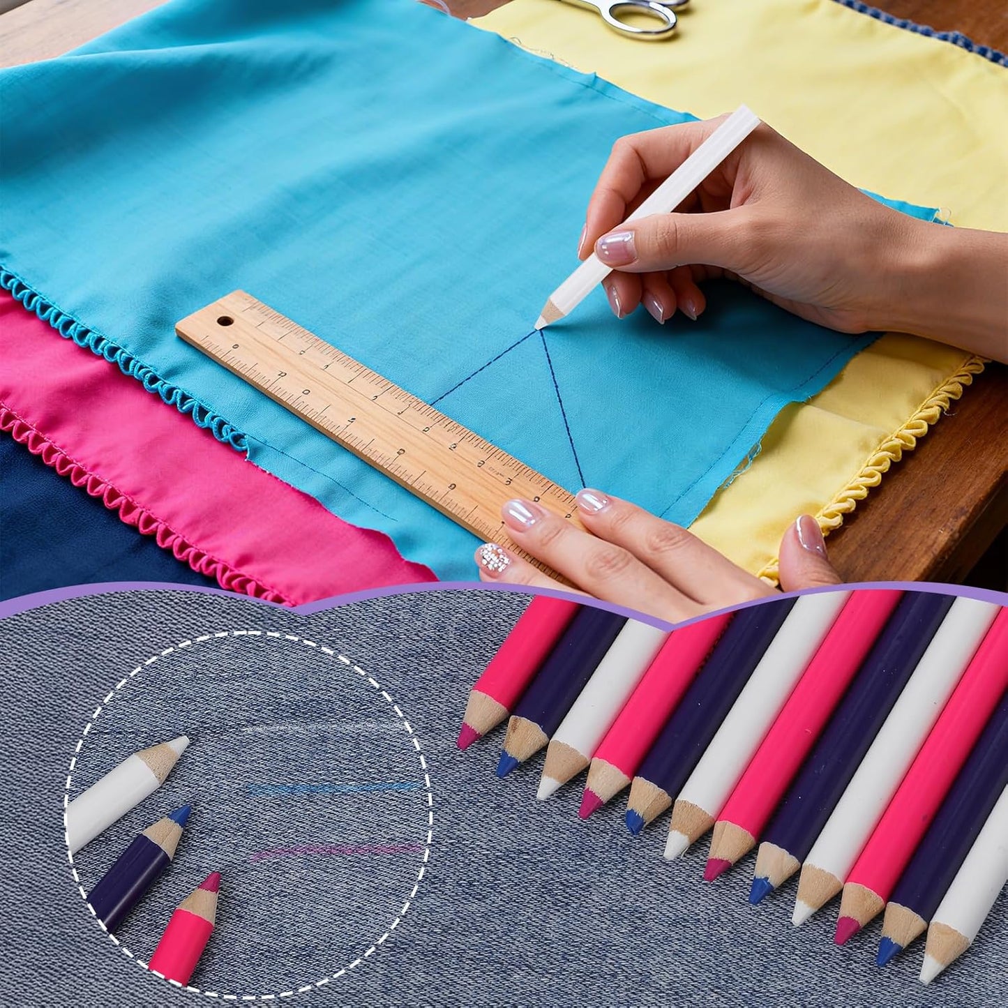 Hpmjz 12Pcs Fabric Tailors Markers for Sewing, Sewing Washable Disappearing Pen 3 Colors Sew Marking Chalk for Fabric Water Soluble Quilting Tracing Tools Dressmakers Embroidery DIY Crafts