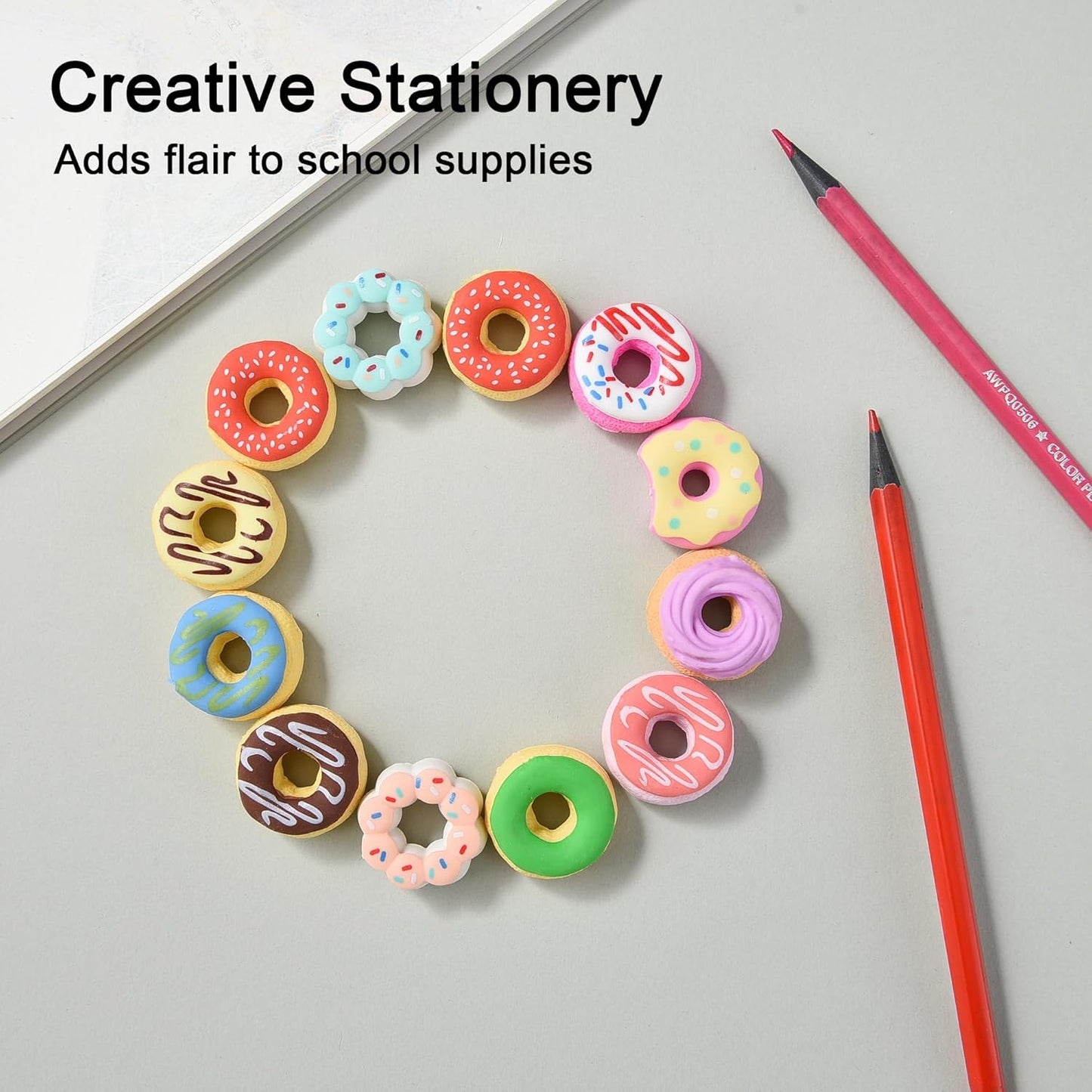 HILAZA Donut Erasers for Kids Bulk, 24 Pieces 3D Cute Fun Food Erasers for Party Favors Classroom Prizes