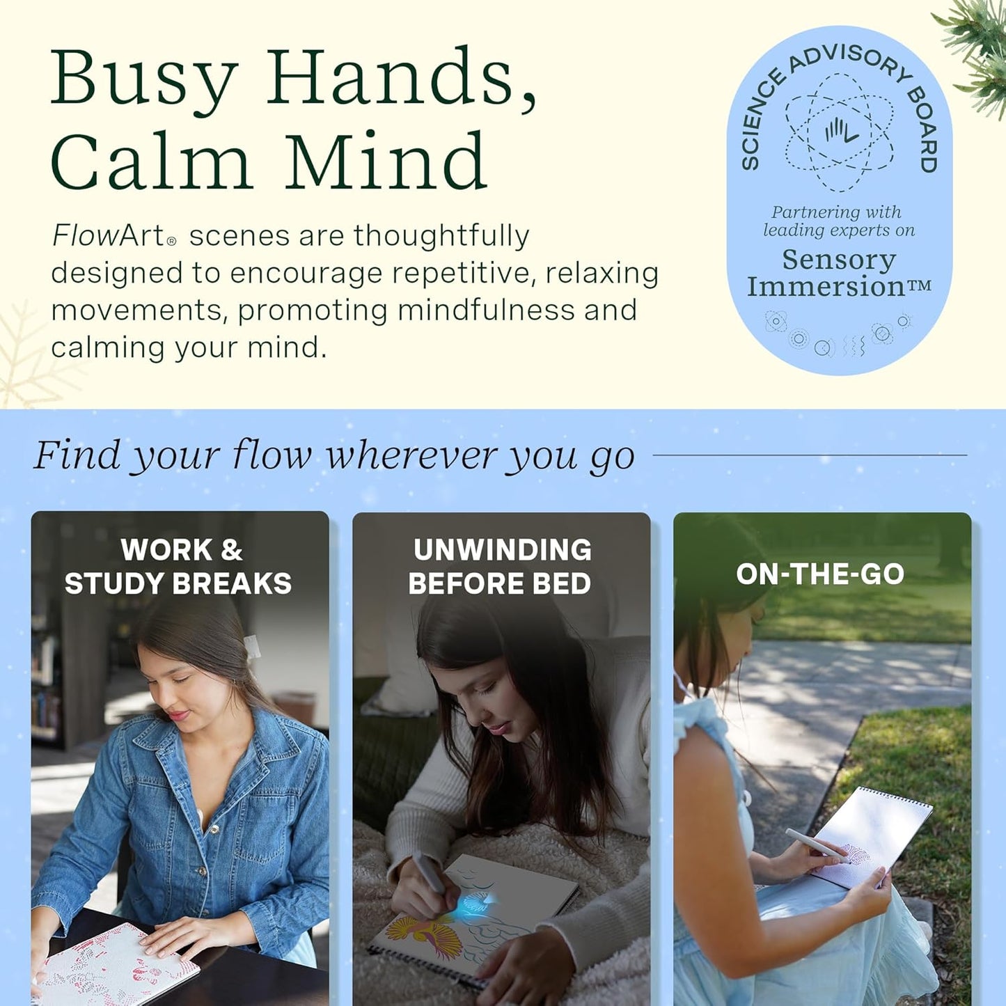 Lifelines FlowArt Activity Pad, 2-Pack Winter Set + Bonus Pad - Guided Art Meditations with Markers – Dot-by-Letter & Illuminate & Create - Coloring Books for Tweens, Adults & Seniors