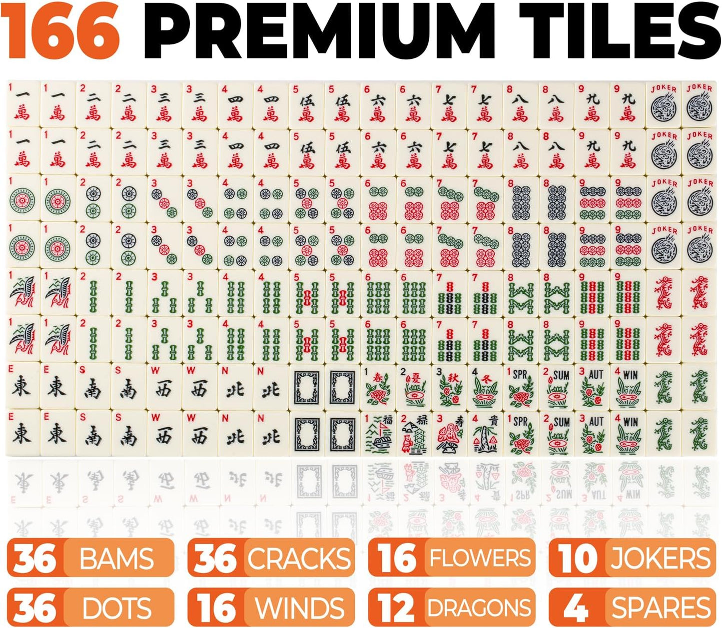 MUTEX American Mahjong Game Set, 166 Premium Mahjong Tile Set with Traveler Size Stylish Blue Carrying Bag, Western Mahjong Set with 4-Piece Walnut Wood Mahjong Racks/Pushers, Mahjong Ma Jong Set