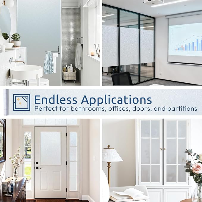 rabbitgoo Frosted Glass Window Privacy Film, No Glue, Anti-Glare Heat Blocking, Easy to Install, Renter Friendly Removable Opaque Bathroom Window Clings for Glass, 23.6 by 78.7 inch