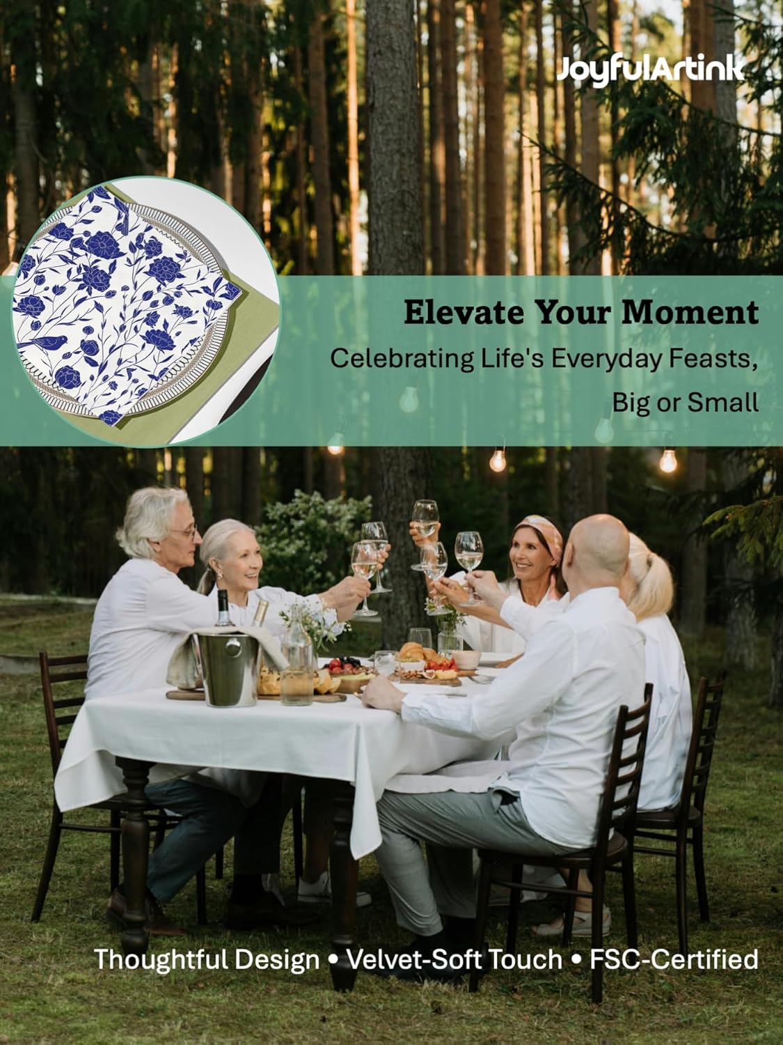 20 Pack Designer Paper Napkins, 3-Ply 6.5x6.5-inches Disposable Decorative Blue and White Porcelain Lunch Cocktail Napkin for Wedding Event/Birthday/Anniversary Party/Baby Shower