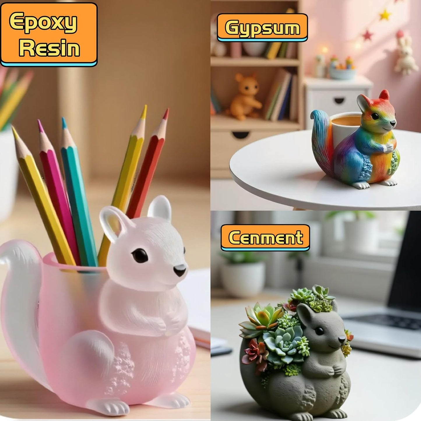 Animal Resin Molds Silicone 3D Cute Epoxy Resin Plaster Candle Holder Wax Molds for Candle Making, Art Crafts DIY Unique Display Home Decor