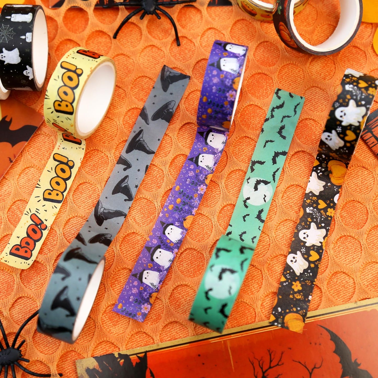 Halloween Washi Tape Set 16 Rolls, Fall & Spooky Decorative Tape, Autumn Washi Tape for Journaling, Crafts, Pumpkin Decor (0.6" x10 ft) - Autumn Leaves, Bats, Pumpkins, Vintage Horror