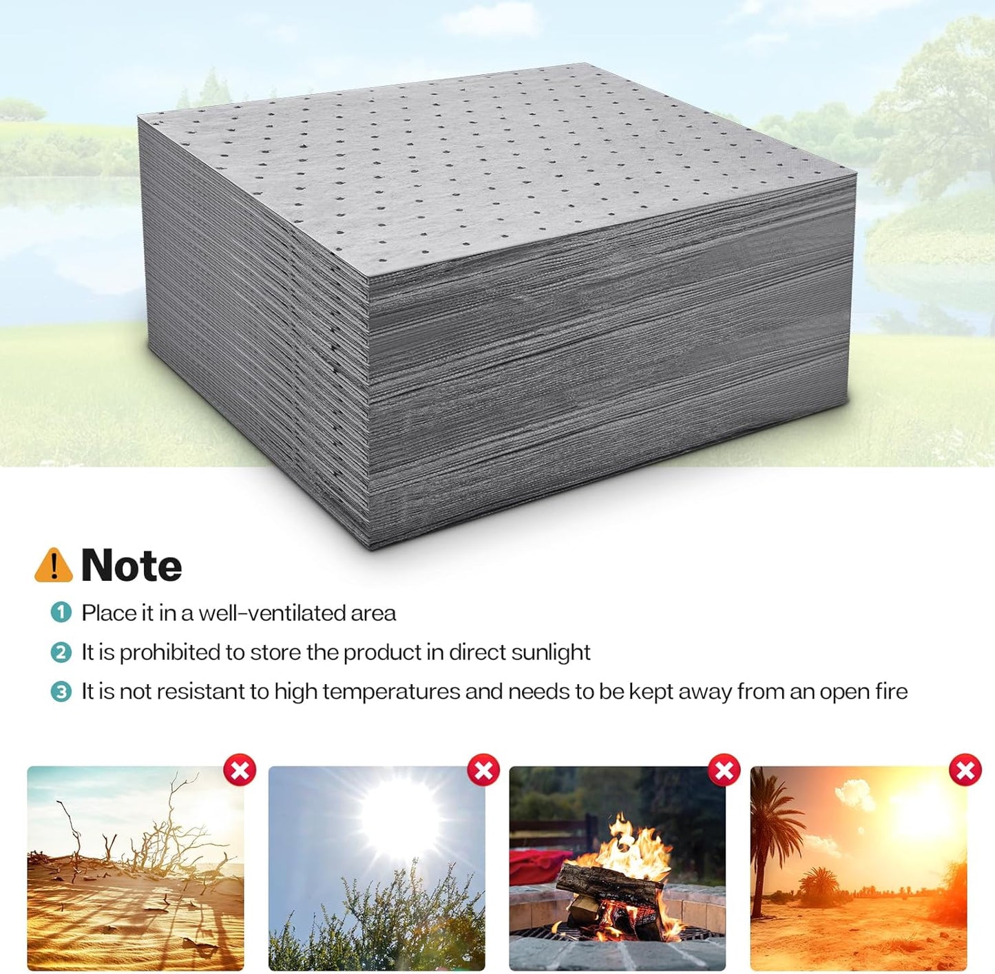 120Pcs 9.8 x 13 Inch Oil Absorbent Pads Oil Mat Water Absorbent Mat Oil Spill Mat for Absorbing Protecting Home Garage Basement Weight Dimpled Pad Replacement Automotive Accessories