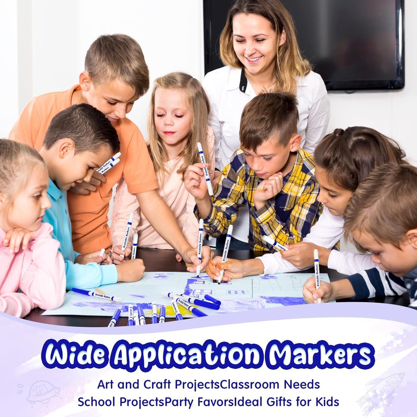 18 Pcs Line Washable Markers Bulk Blue Fine Tip Markers Set Coloring Thin Tip Drawing Washable Pen for Kids Art School Classroom Back to School Gender Reveal Party Supplies, Ages 6+