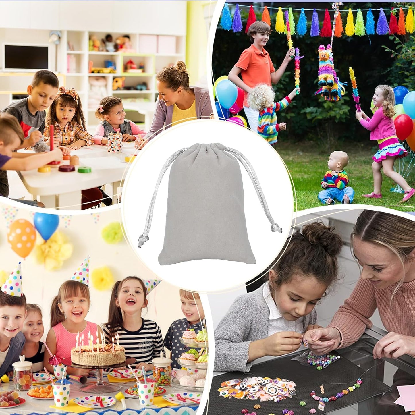 Velvet Drawstring Jewelry Bag, 50Pcs Grey Coin Pouch, 3x4 Dice Bag, for Wrapping Halloween Party Favors or Gifts for Friends, Small Bussiness, Palm Crosses, Necklaces, Bracelet