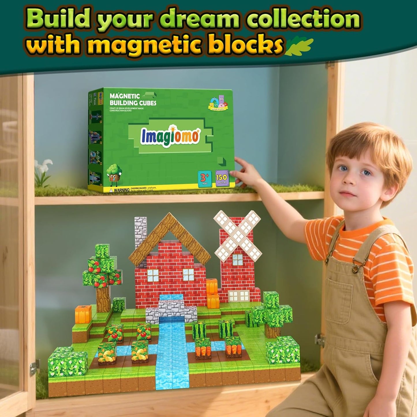 150PCS Magnetic Blocks - Build Mine Magnet World Farm Edition, Magnetic Kids Games for Boys & Girls Age 3-5 4-8 6-8, STEM Sensory Construction Classroom Must Haves Building Toys for Toddlers