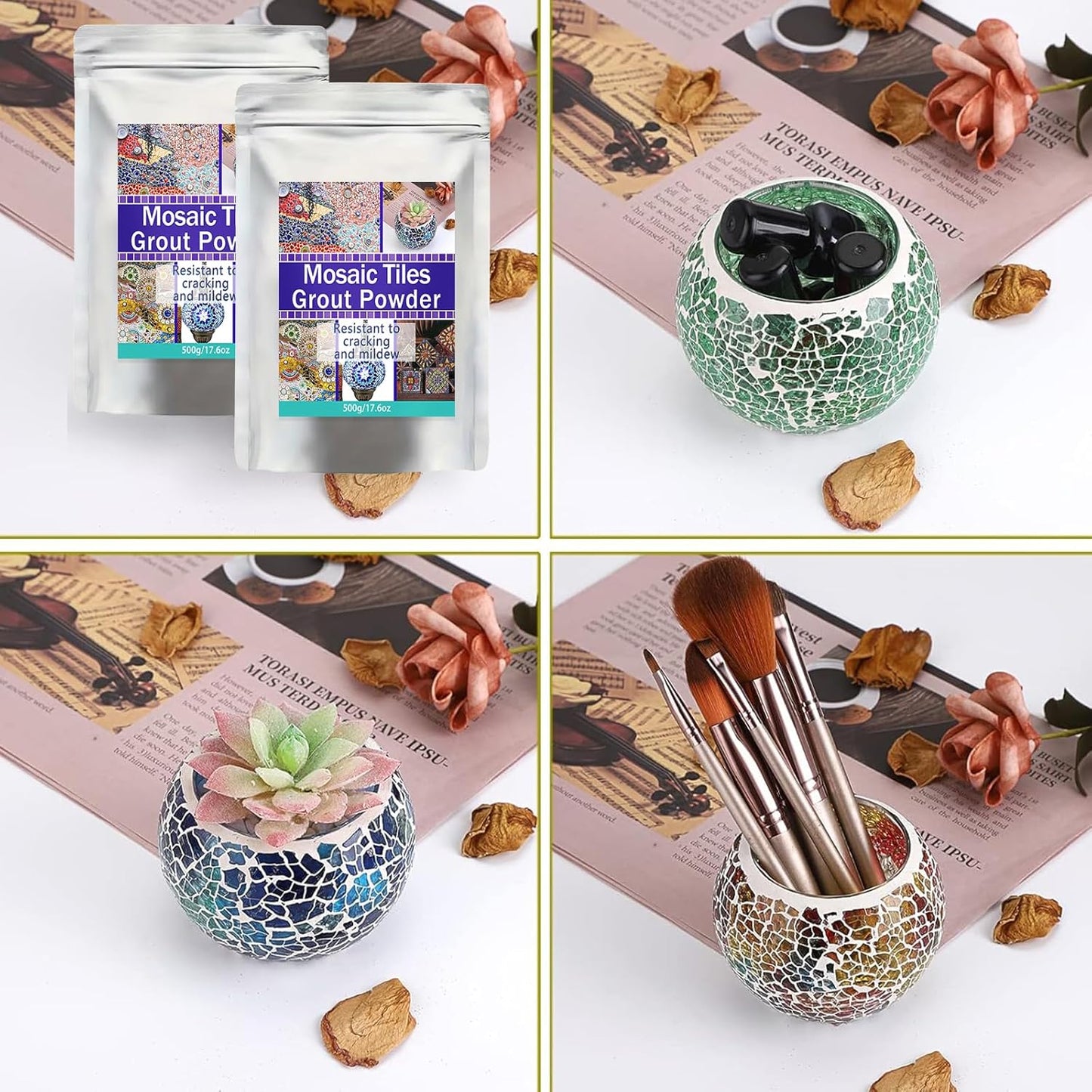 Mosaic Grout, Mosaics Tile Tools, Mosaic Tile Accessories – Essential for Handmade Grouting and Perfect for DIY Craft Projects (White, 250G)